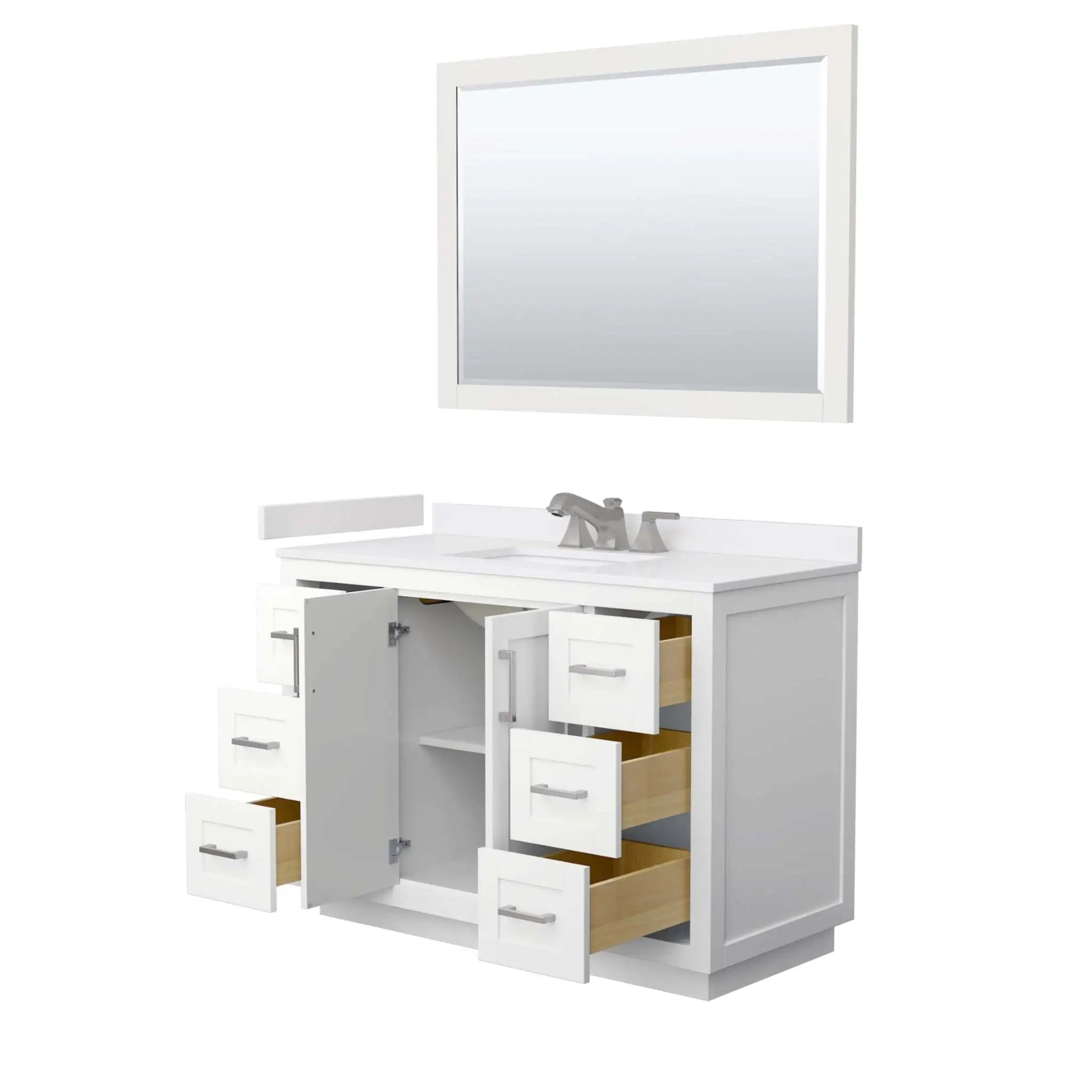 48" Miranda Single Bathroom Vanity in White with Brushed Nickel Trim & 46" Mirror by Wyndham