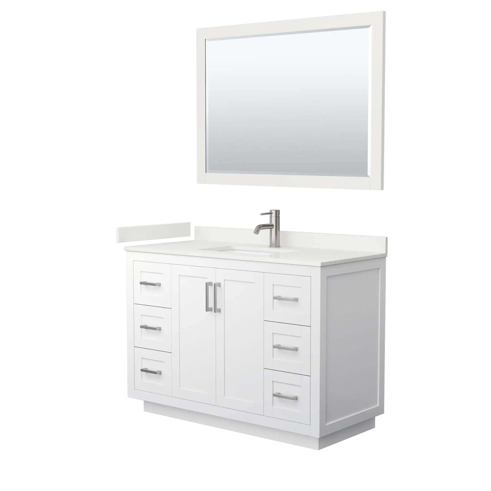 48" Miranda Single Bathroom Vanity in White with Brushed Nickel Trim & 46" Mirror by Wyndham