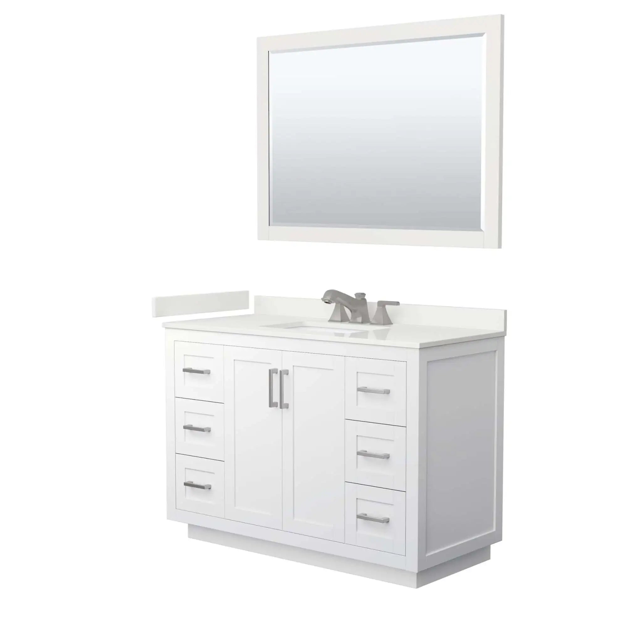 48" Miranda Single Bathroom Vanity in White with Brushed Nickel Trim & 46" Mirror by Wyndham