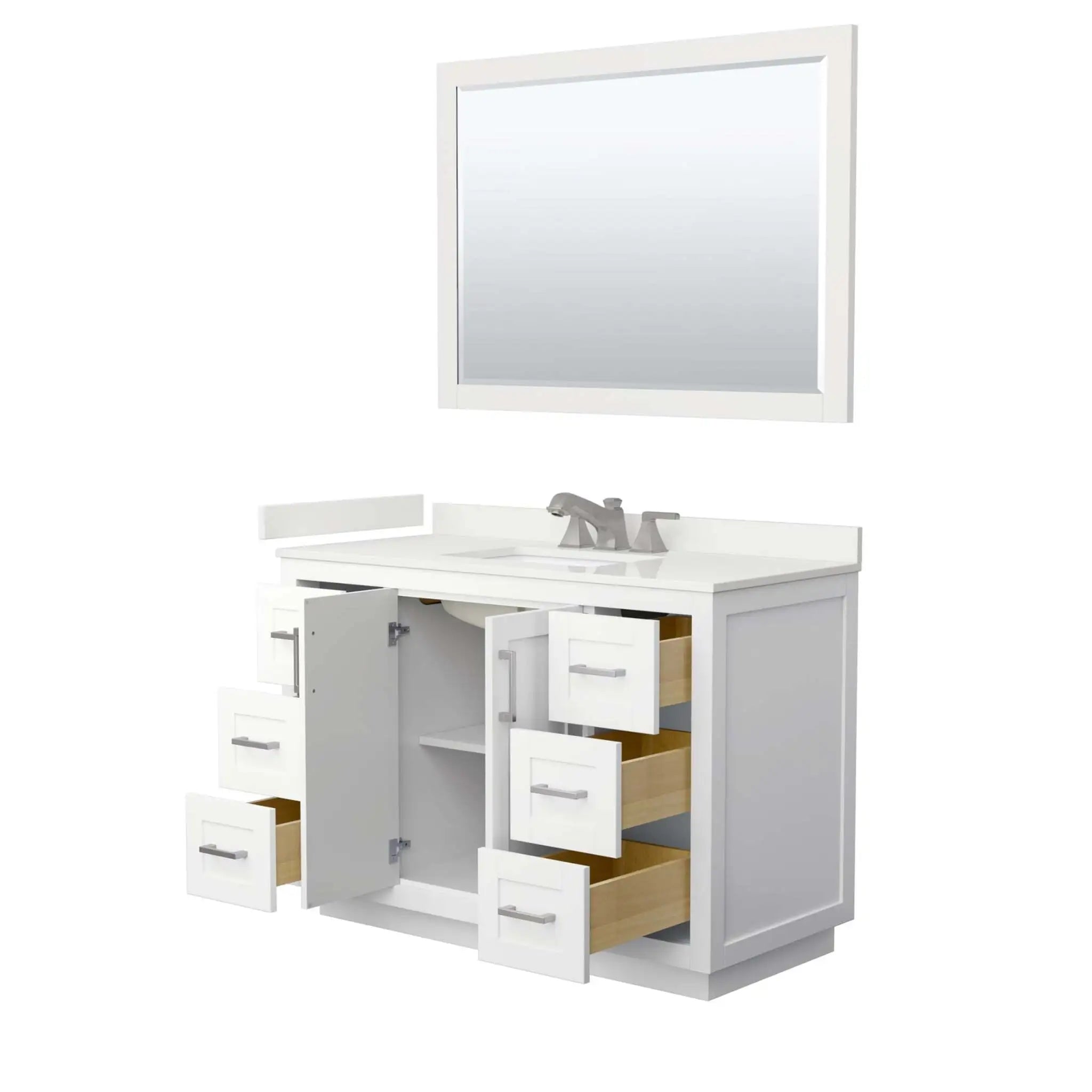 48" Miranda Single Bathroom Vanity in White with Brushed Nickel Trim & 46" Mirror by Wyndham