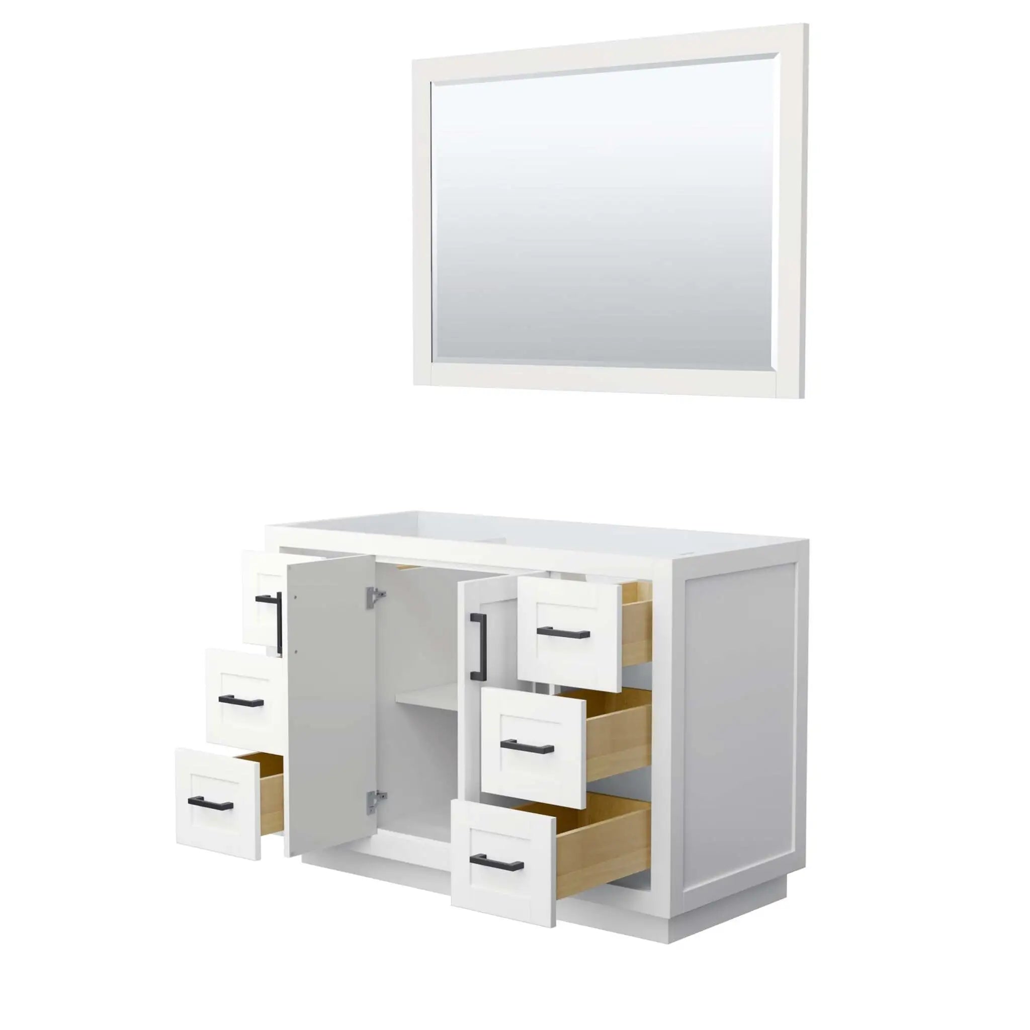 48" Miranda Single Bathroom Vanity in White with Matte Black Trim & 46" Mirror by Wyndham