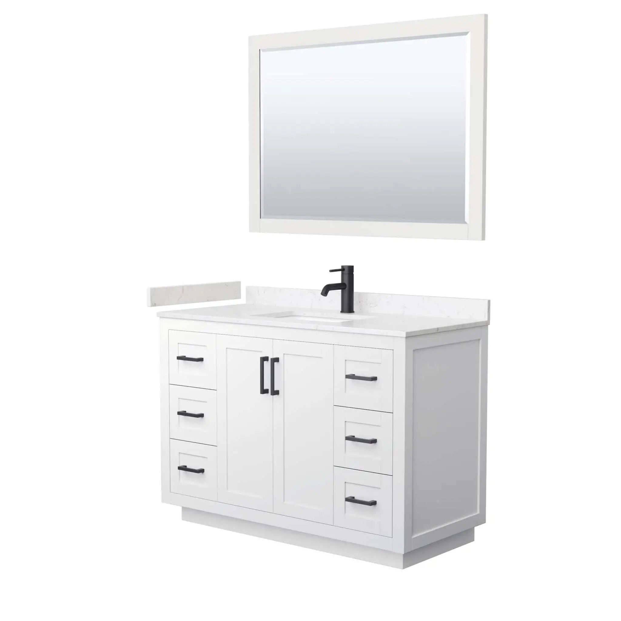48" Miranda Single Bathroom Vanity in White with Matte Black Trim & 46" Mirror by Wyndham