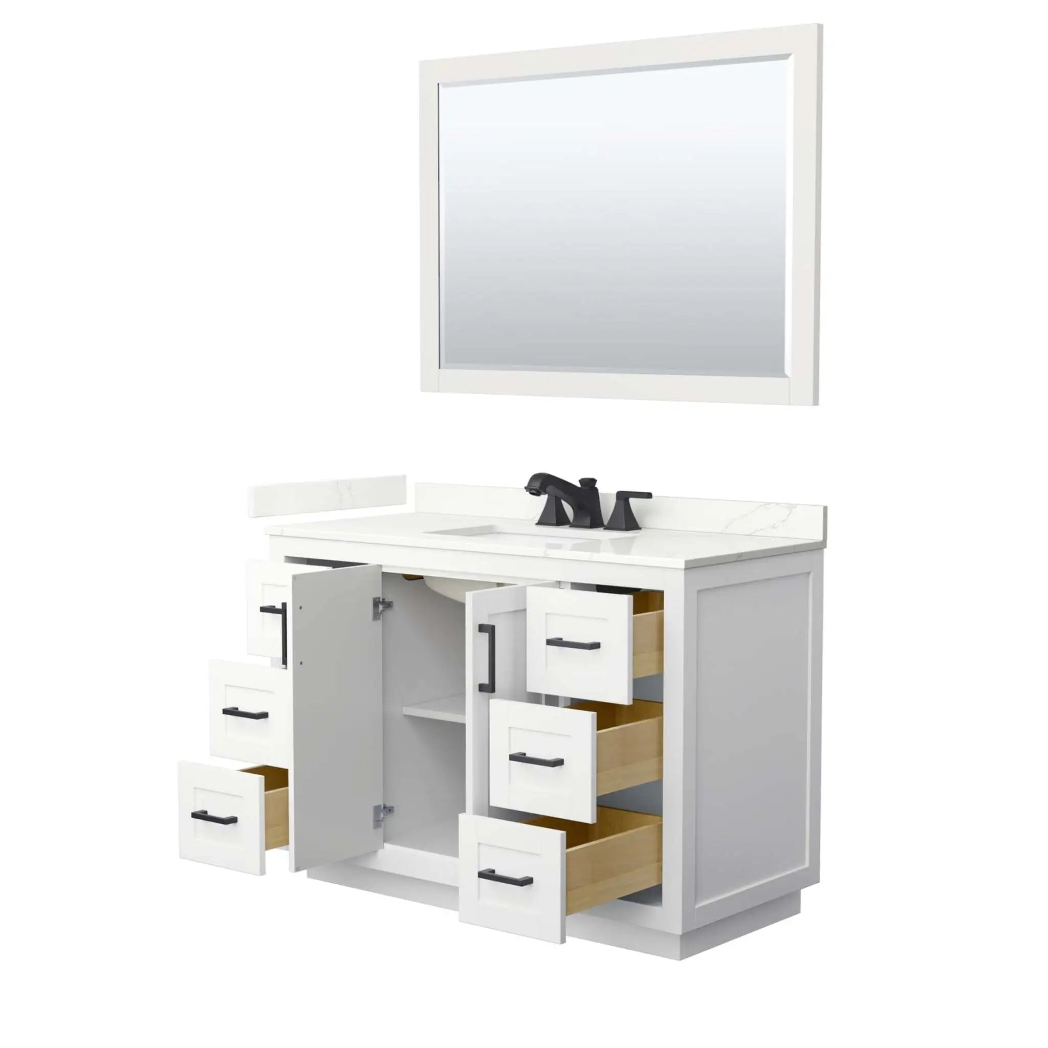 48" Miranda Single Bathroom Vanity in White with Matte Black Trim & 46" Mirror by Wyndham