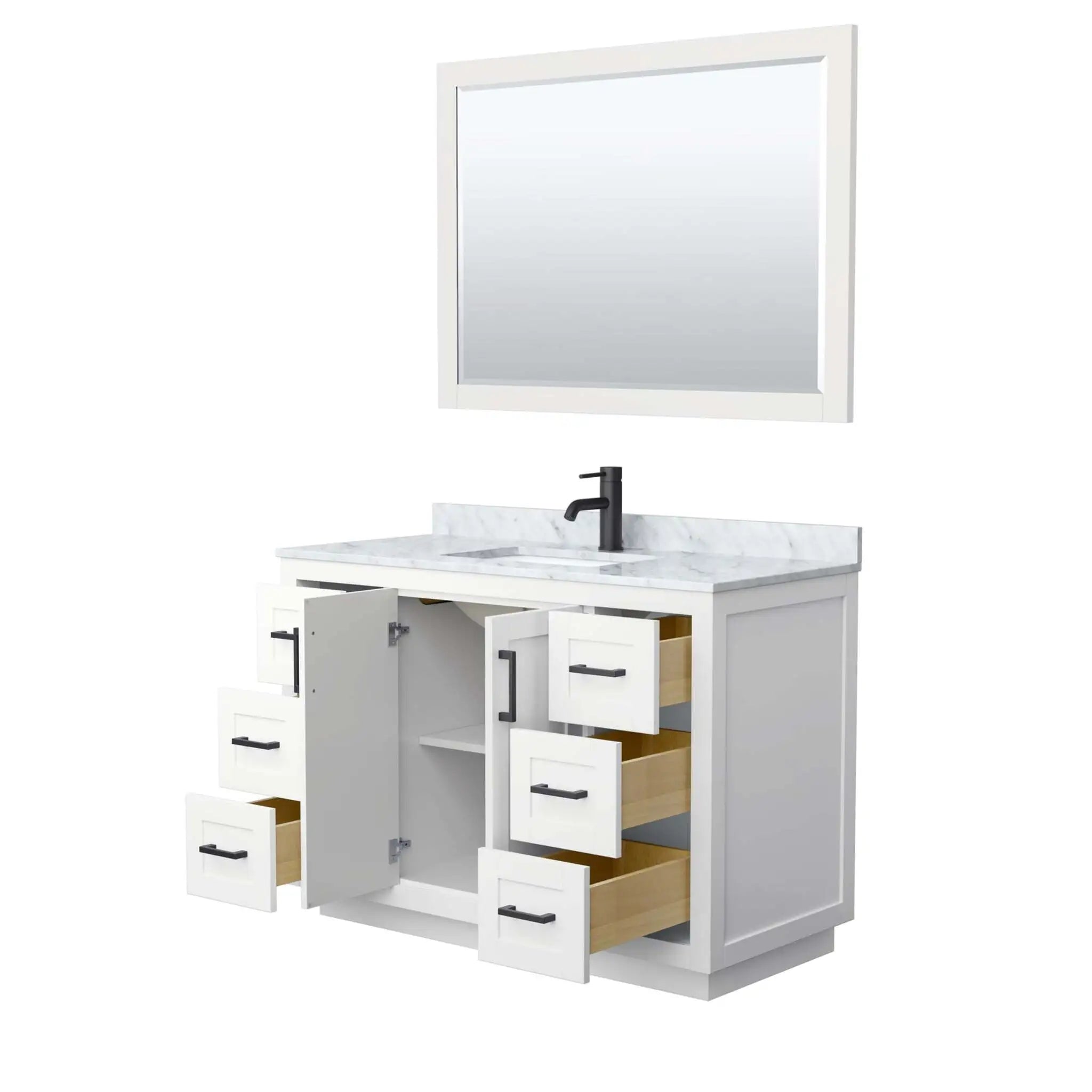 48" Miranda Single Bathroom Vanity in White with Matte Black Trim & 46" Mirror by Wyndham