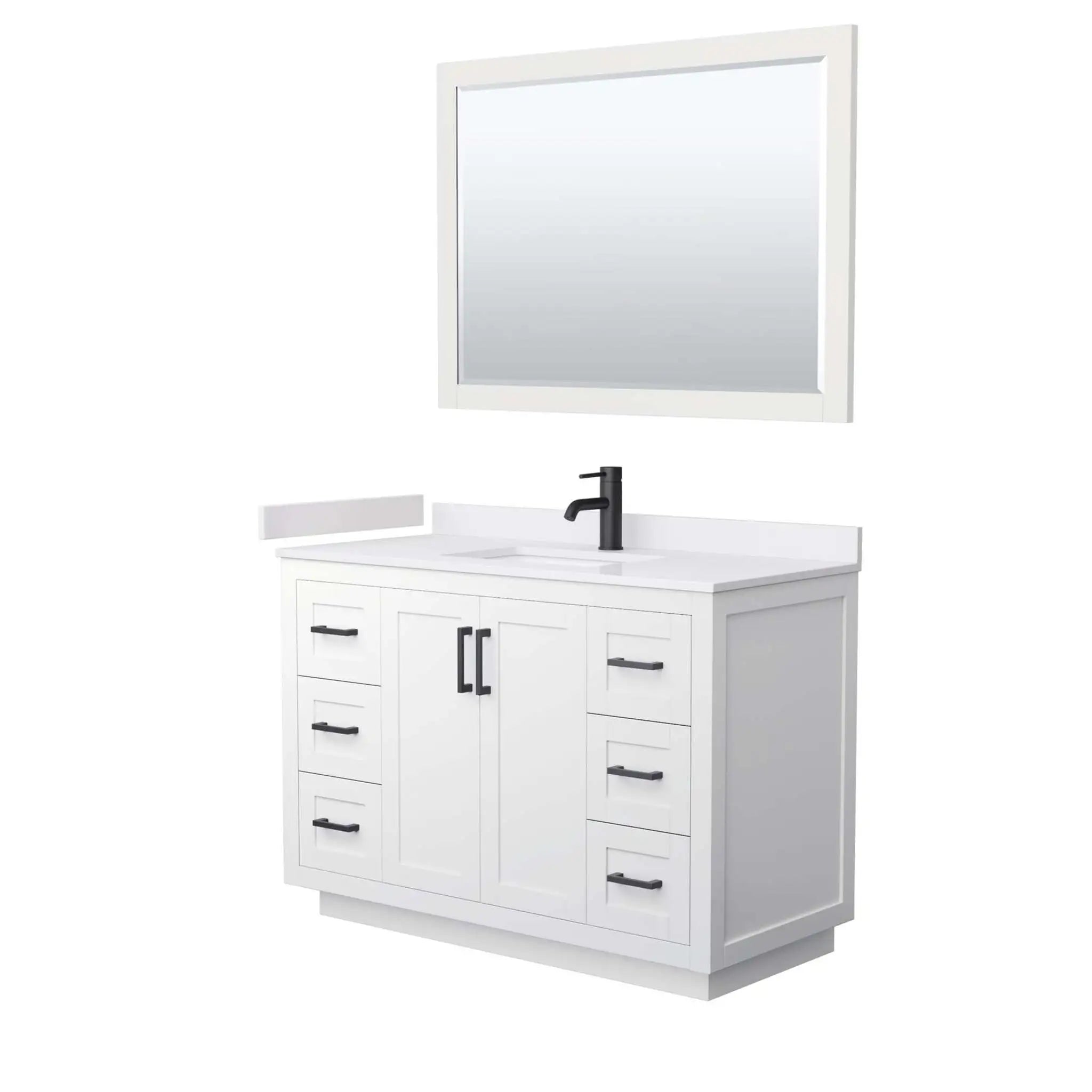 48" Miranda Single Bathroom Vanity in White with Matte Black Trim & 46" Mirror by Wyndham