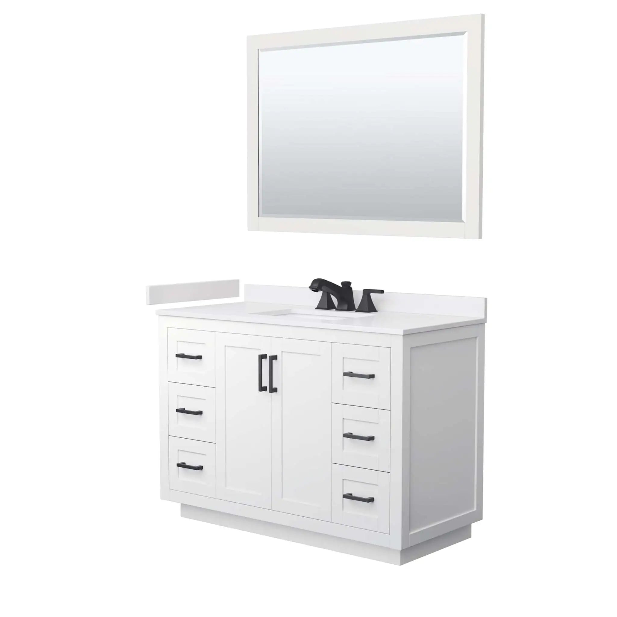 48" Miranda Single Bathroom Vanity in White with Matte Black Trim & 46" Mirror by Wyndham