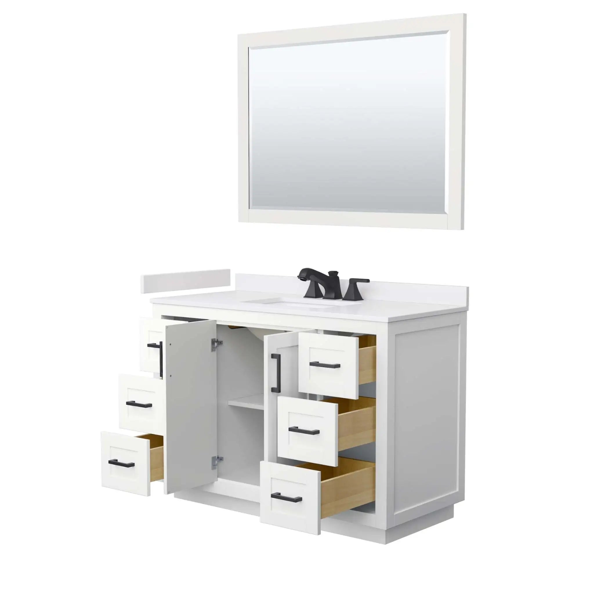 48" Miranda Single Bathroom Vanity in White with Matte Black Trim & 46" Mirror by Wyndham