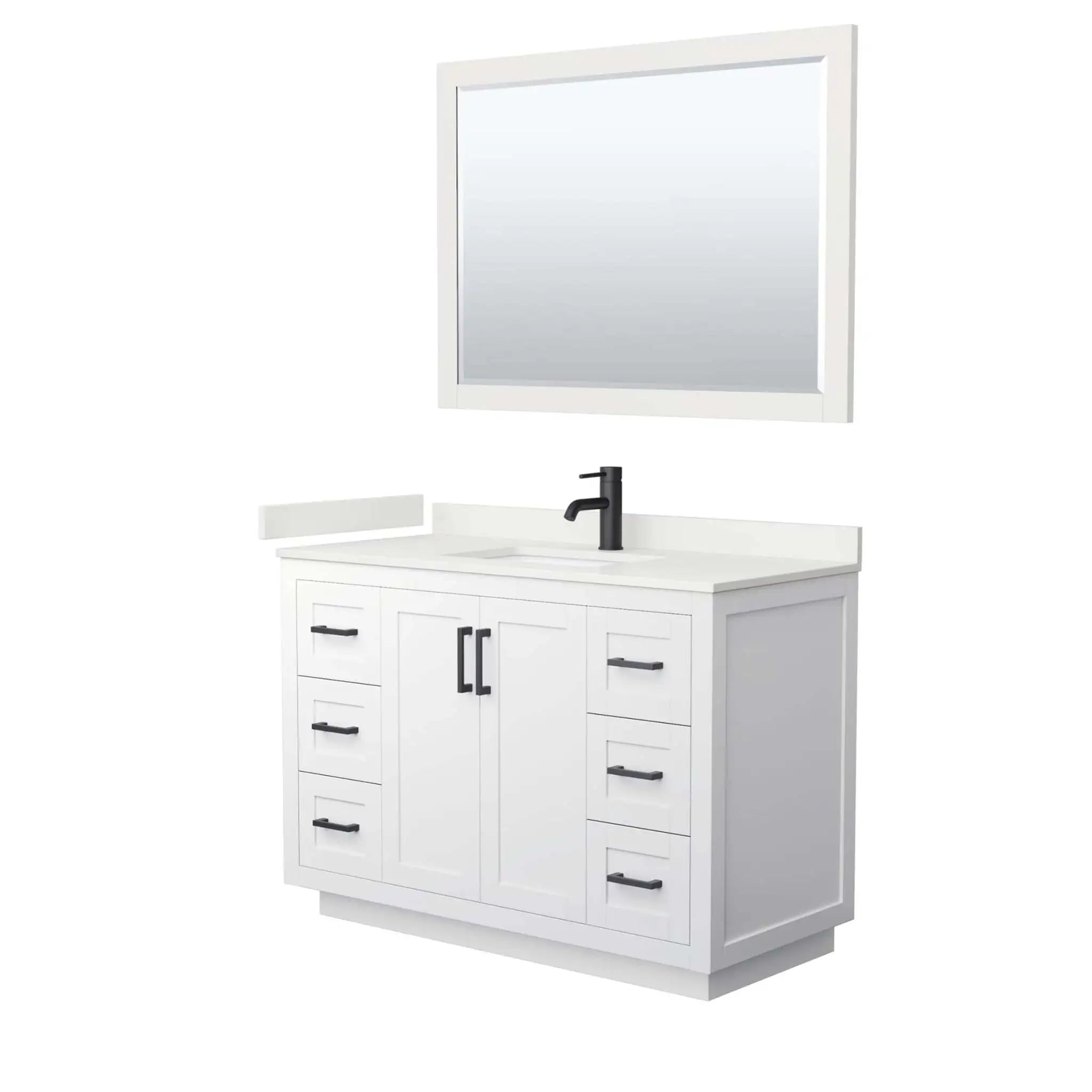 48" Miranda Single Bathroom Vanity in White with Matte Black Trim & 46" Mirror by Wyndham
