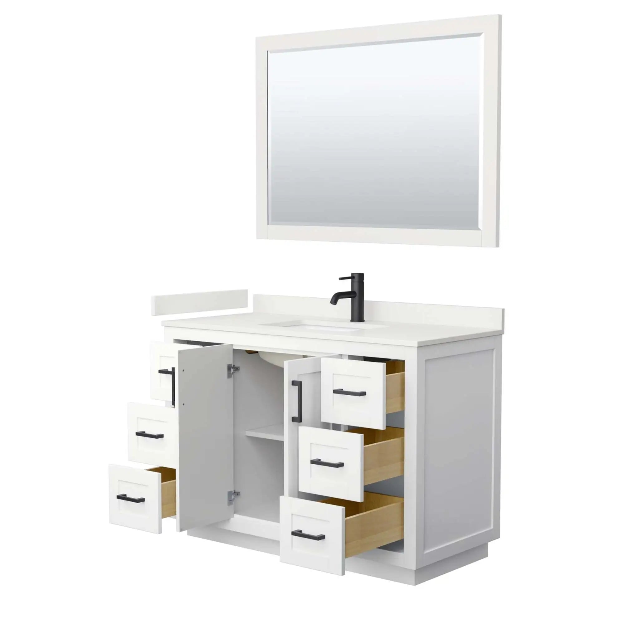 48" Miranda Single Bathroom Vanity in White with Matte Black Trim & 46" Mirror by Wyndham