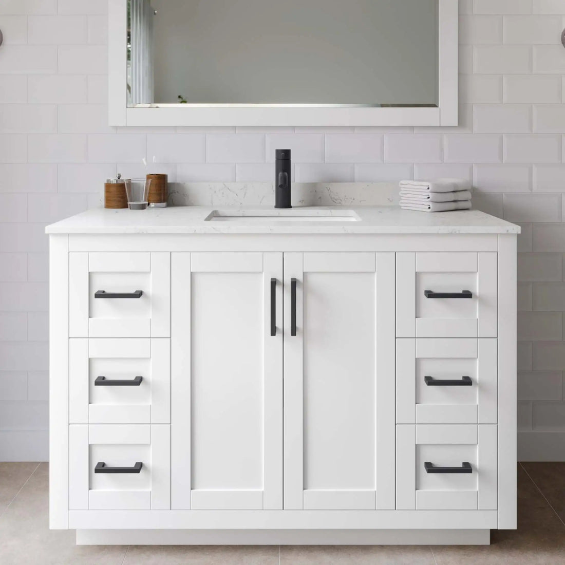 48" Miranda Single Bathroom Vanity in White with Matte Black Trim by Wyndham