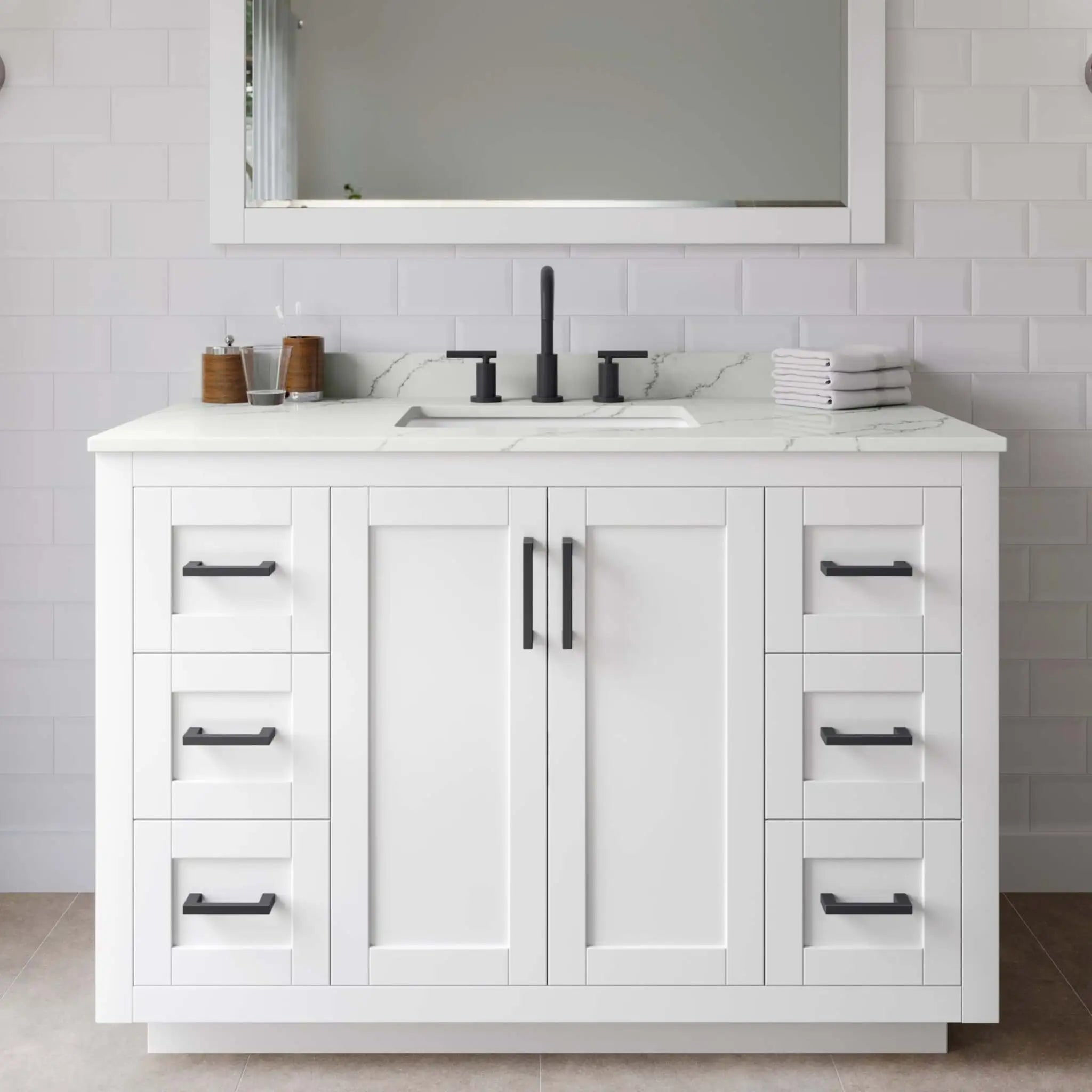 48" Miranda Single Bathroom Vanity in White with Matte Black Trim by Wyndham