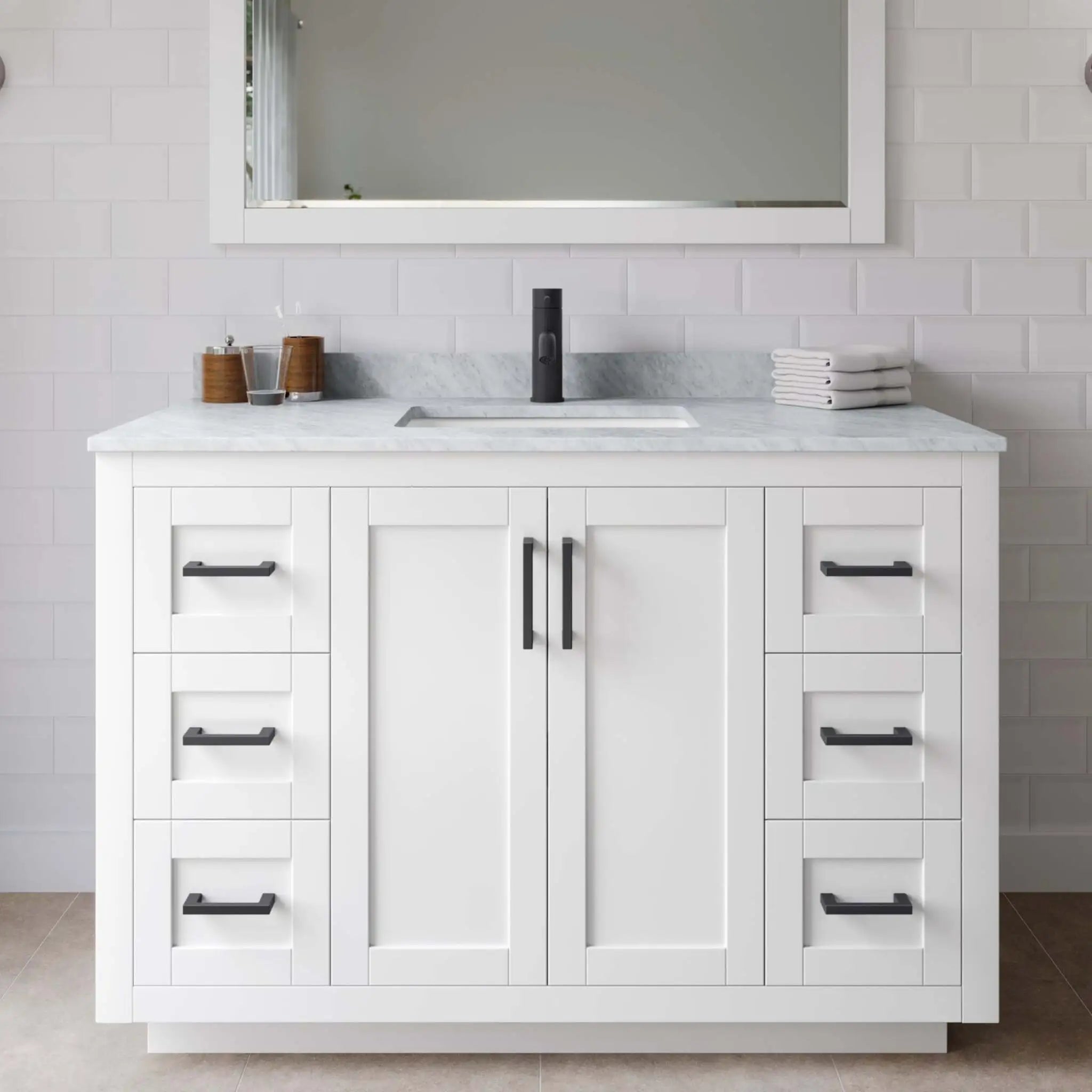 48" Miranda Single Bathroom Vanity in White with Matte Black Trim by Wyndham