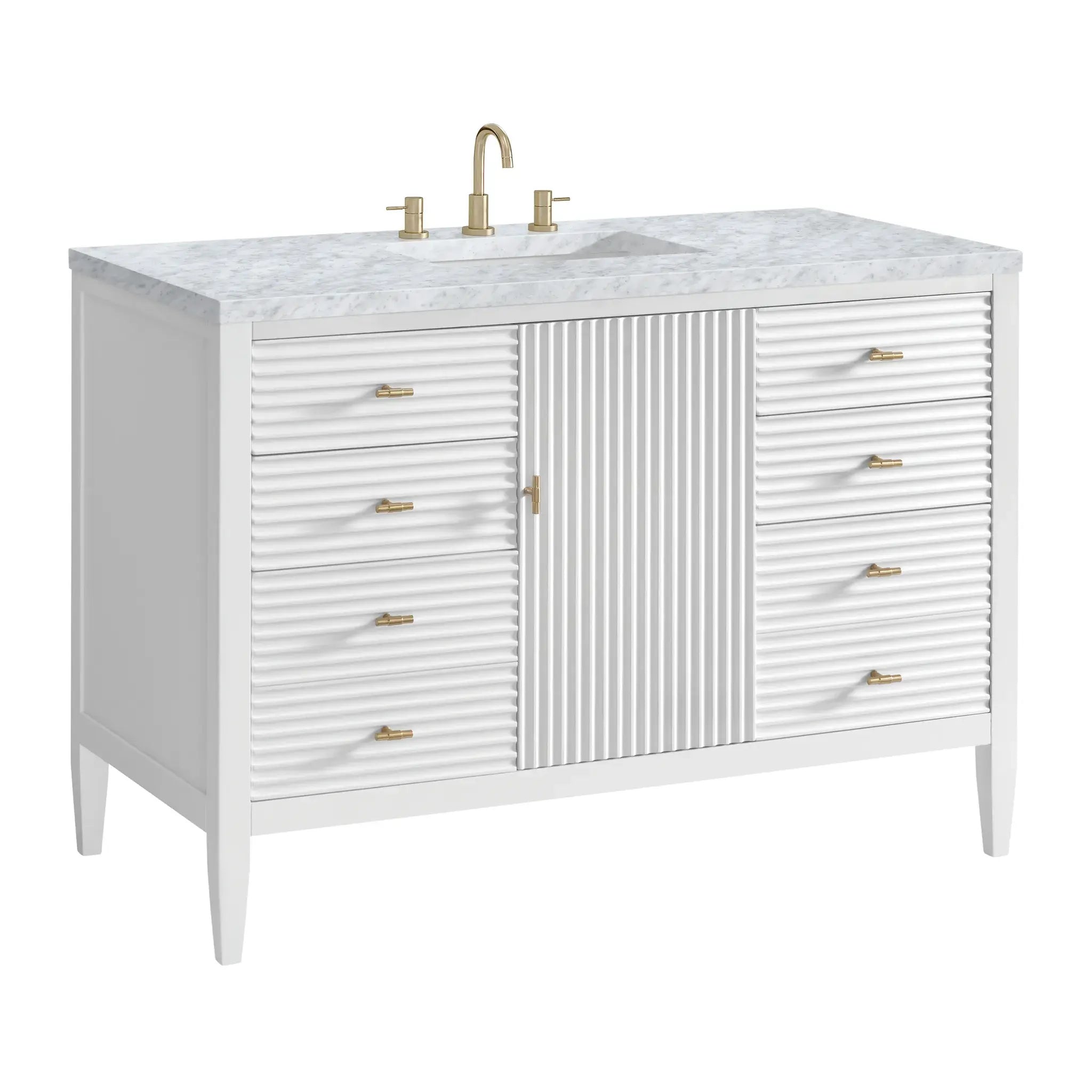 48" Myrrin Single Vanity in Bright White-Carrara White Marble-8" Widespread image 9