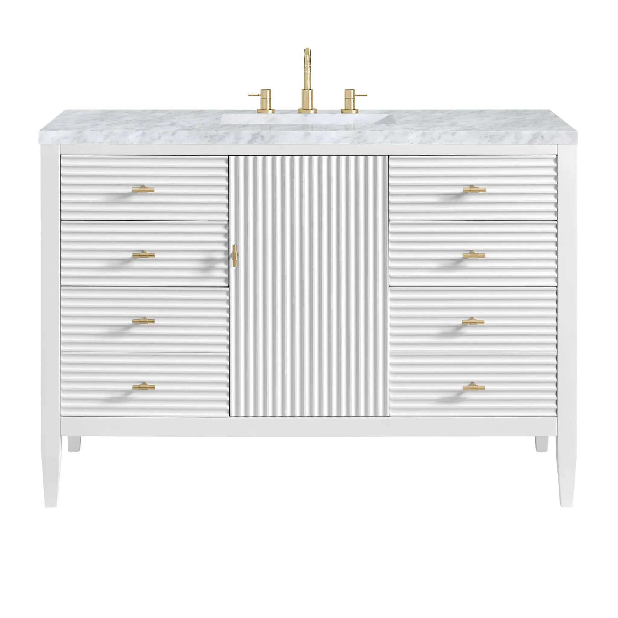 48" Myrrin Single Vanity in Bright White-Carrara White Marble-8" Widespread image