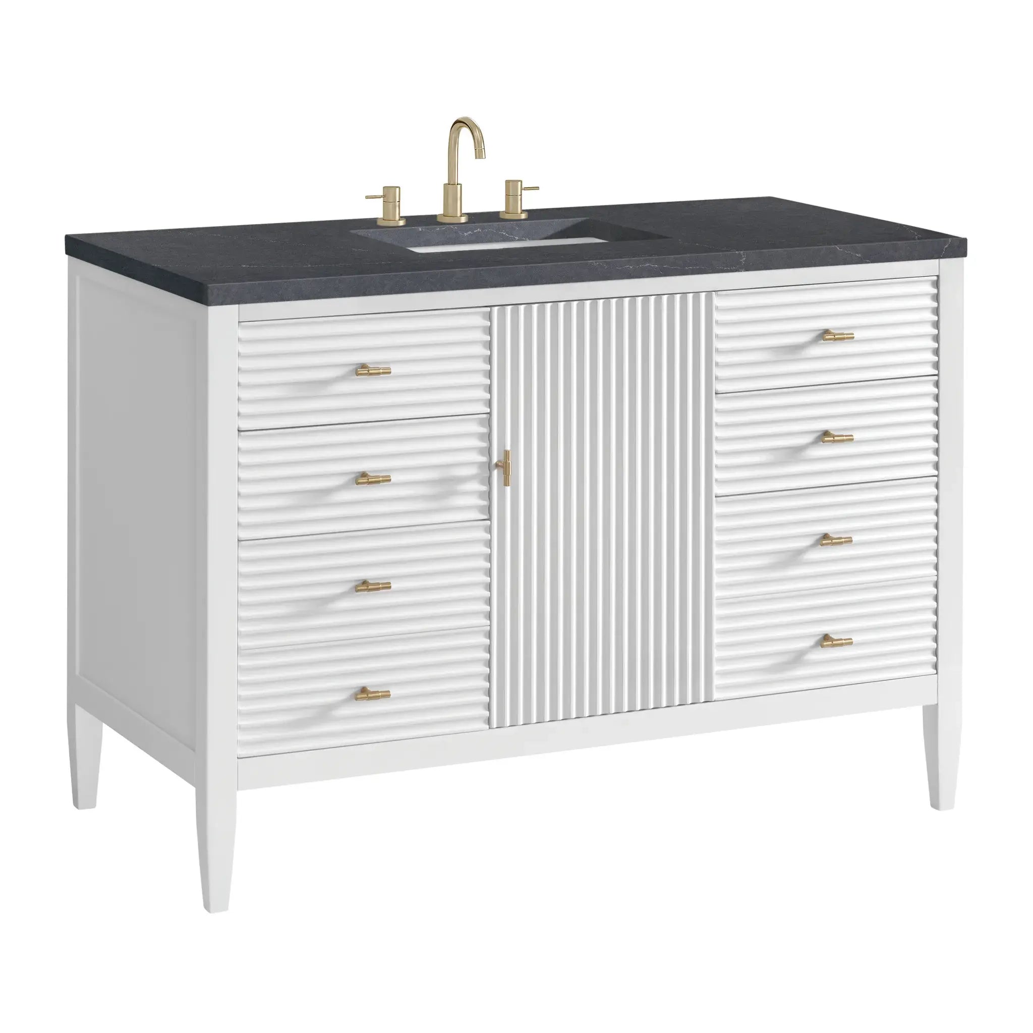 48" Myrrin Single Vanity in Bright White-Charcoal Soapstone Silestone-8" Widespread image 9
