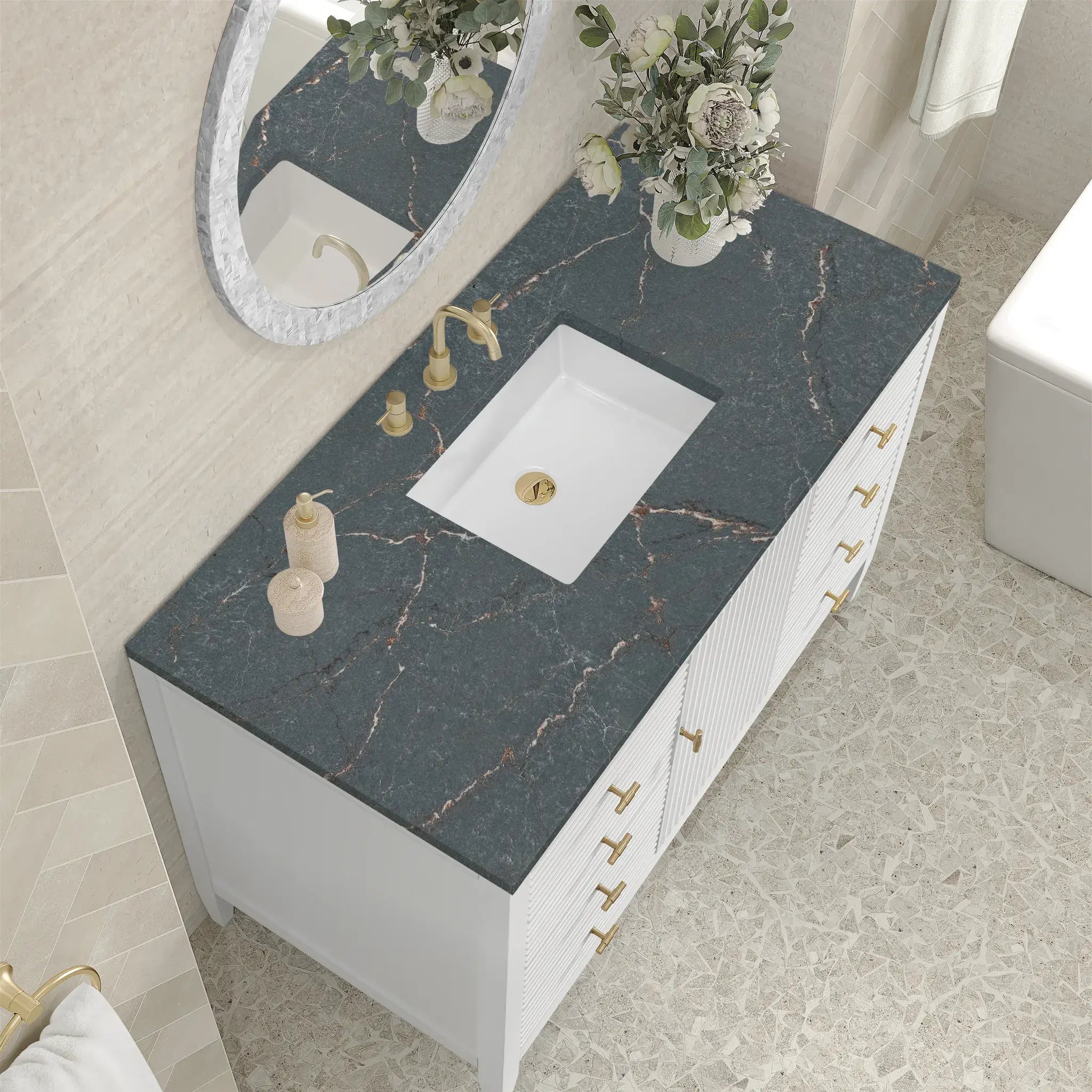48" Myrrin Single Vanity in Bright White-Parisien Bleu Silestone-8" Widespread image 6
