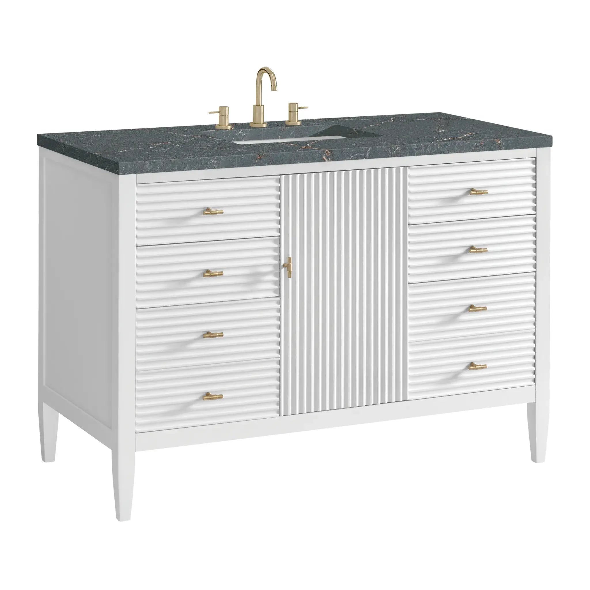 48" Myrrin Single Vanity in Bright White-Parisien Bleu Silestone-8" Widespread image 9