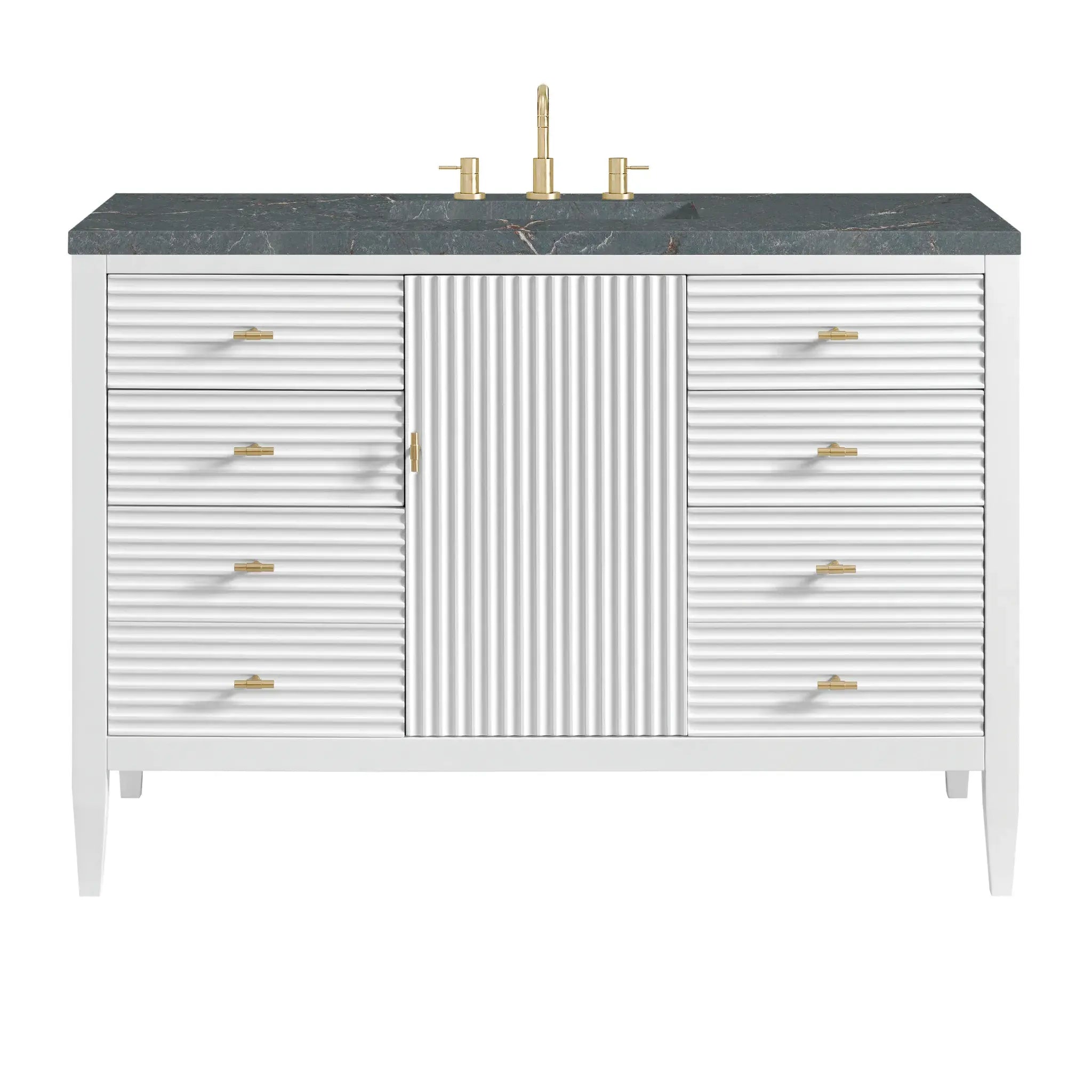 48" Myrrin Single Vanity in Bright White-Parisien Bleu Silestone-8" Widespread image