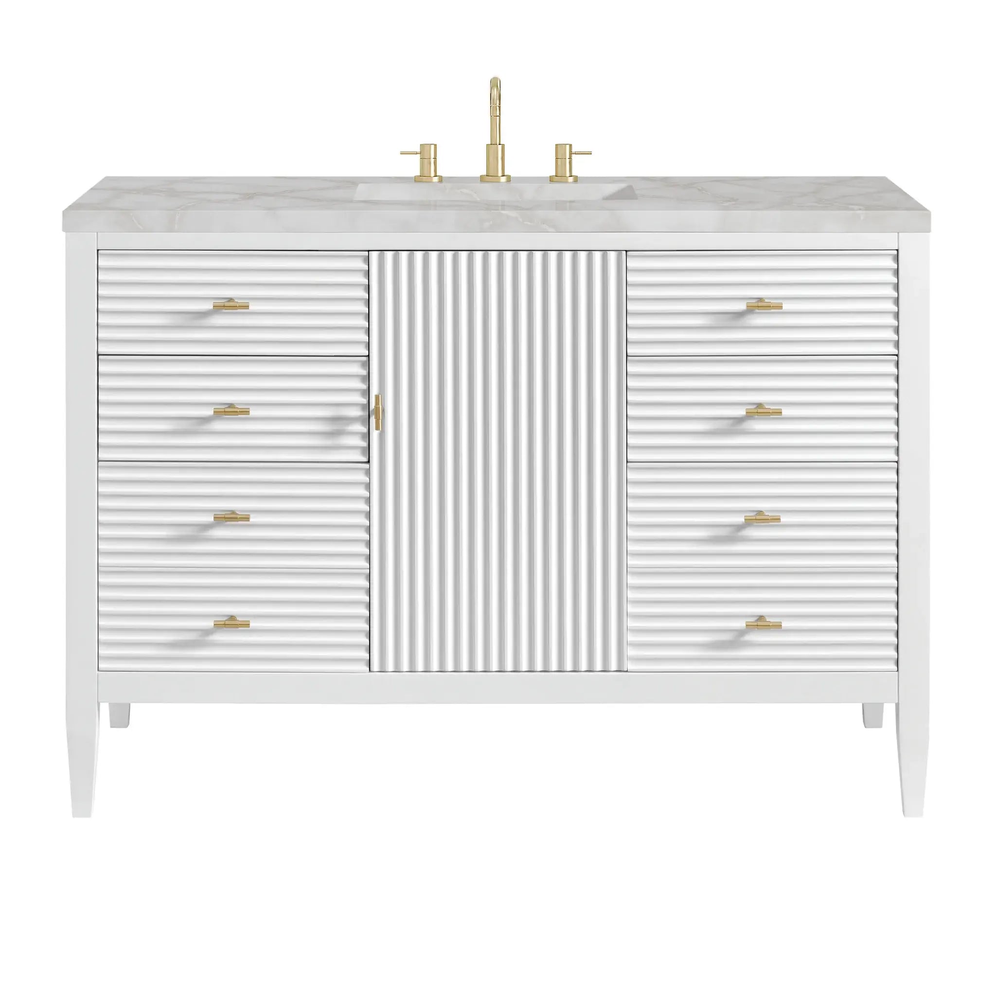 48" Myrrin Single Vanity in Bright White-Victorian Silver Silestone-8" Widespread image