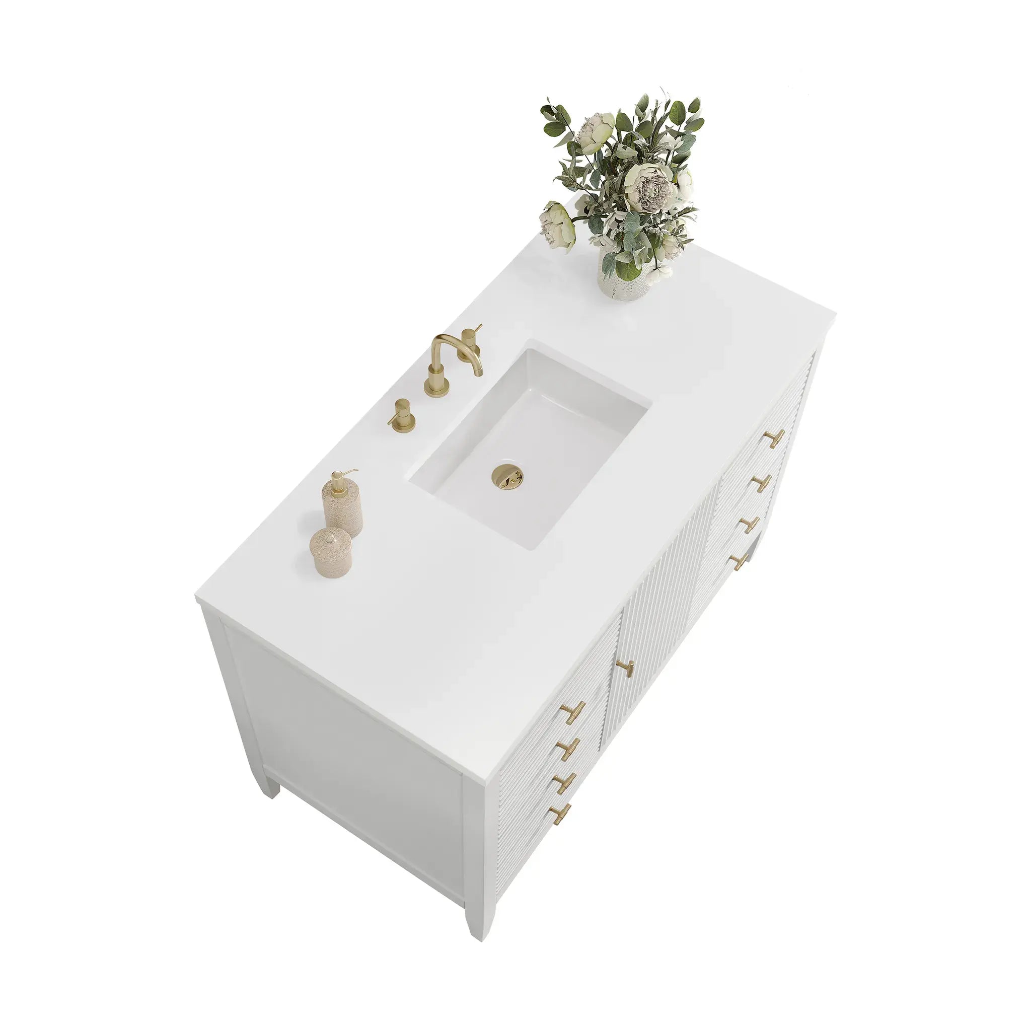 48" Myrrin Single Vanity in Bright White-White Zeus Silestone-8" Widespread image 7