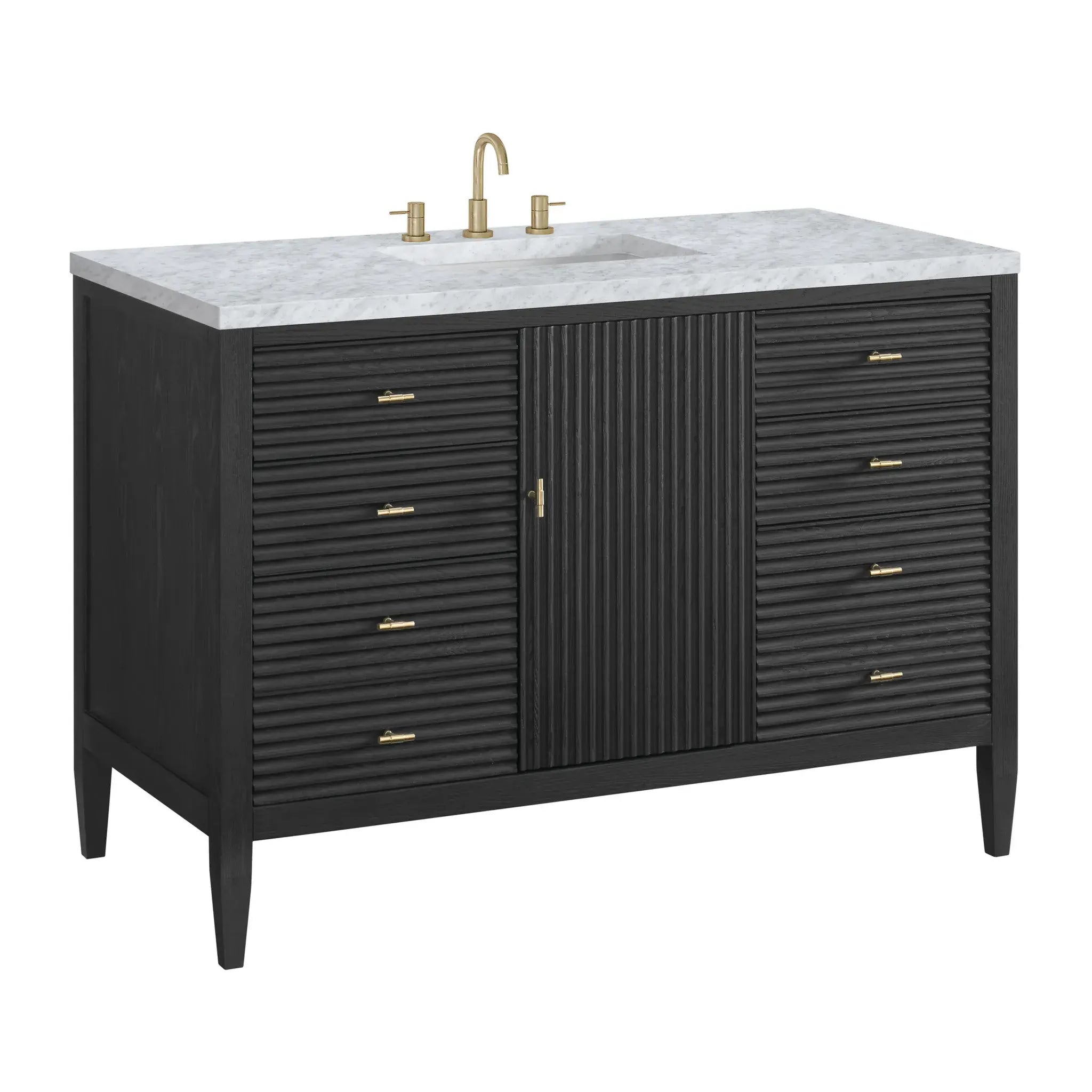 48" Myrrin Single Vanity in Carbon Oak-Carrara White Marble-8" Widespread image 9