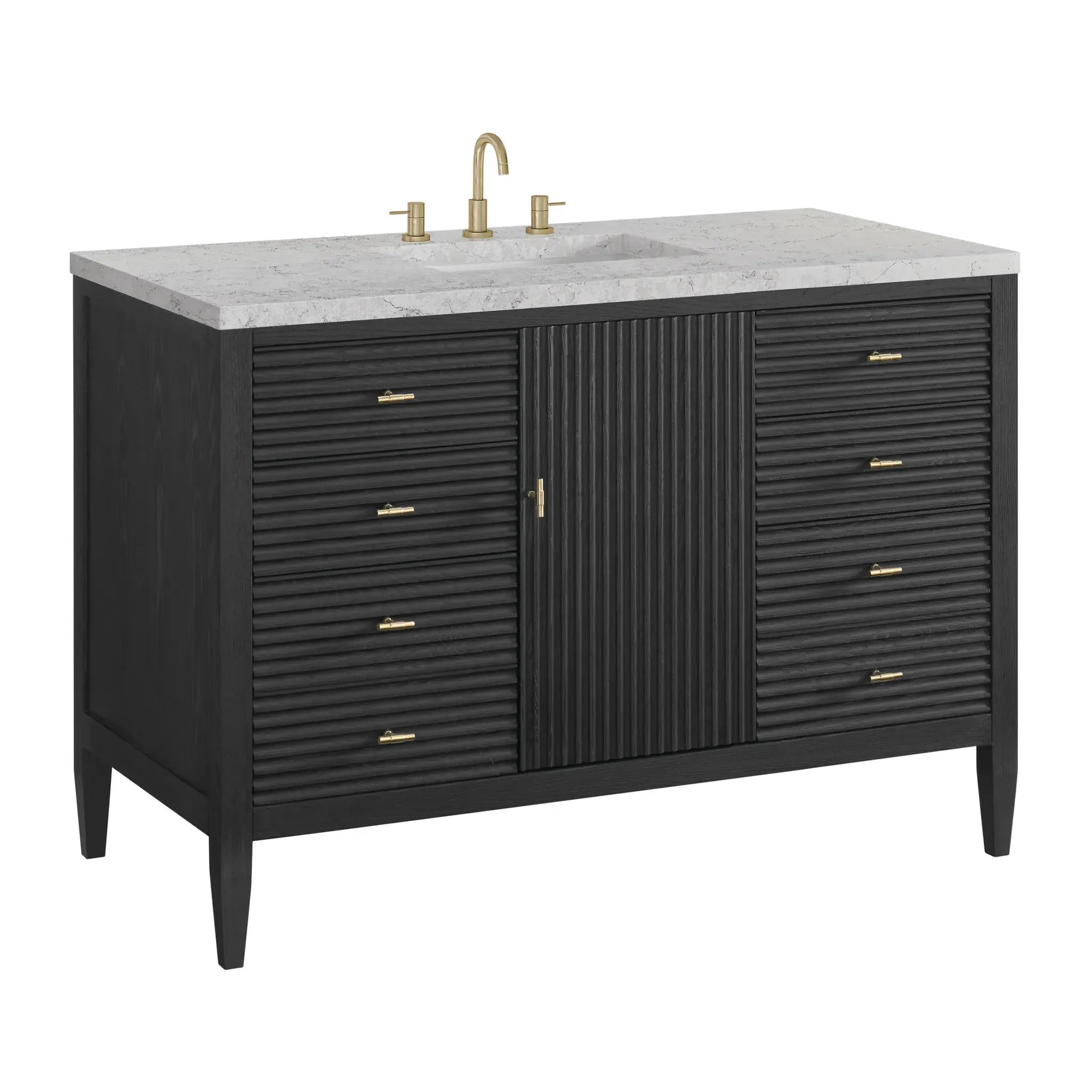 48" Myrrin Single Vanity in Carbon Oak-Eternal Jasmine Pearl Silestone-8" Widespread image 9