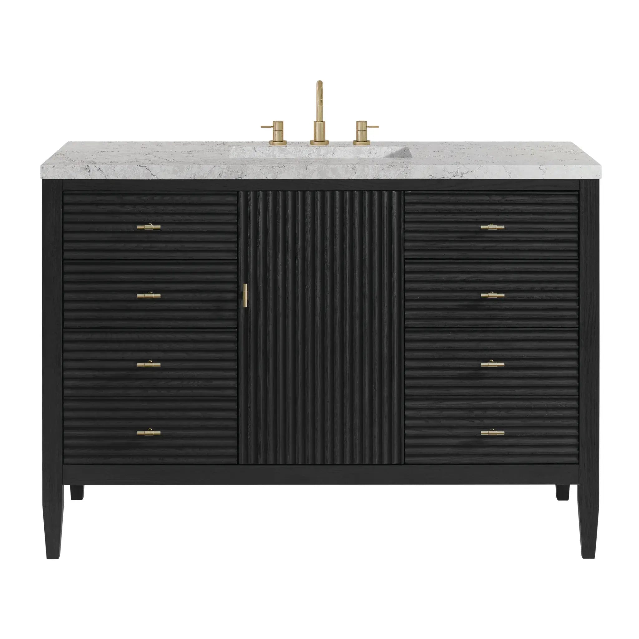 48" Myrrin Single Vanity in Carbon Oak-Eternal Jasmine Pearl Silestone-8" Widespread image