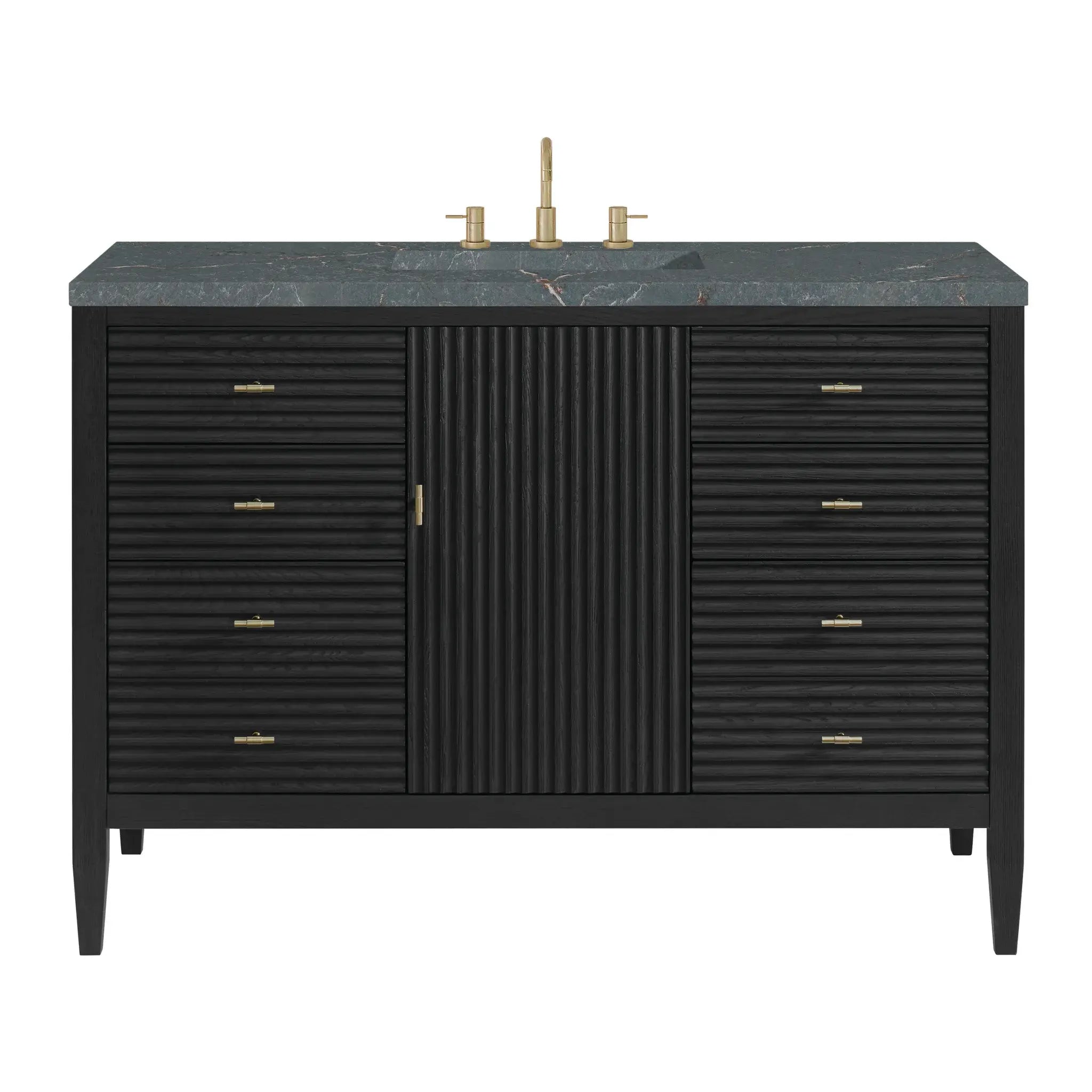 48" Myrrin Single Vanity in Carbon Oak-Parisien Bleu Silestone-8" Widespread image