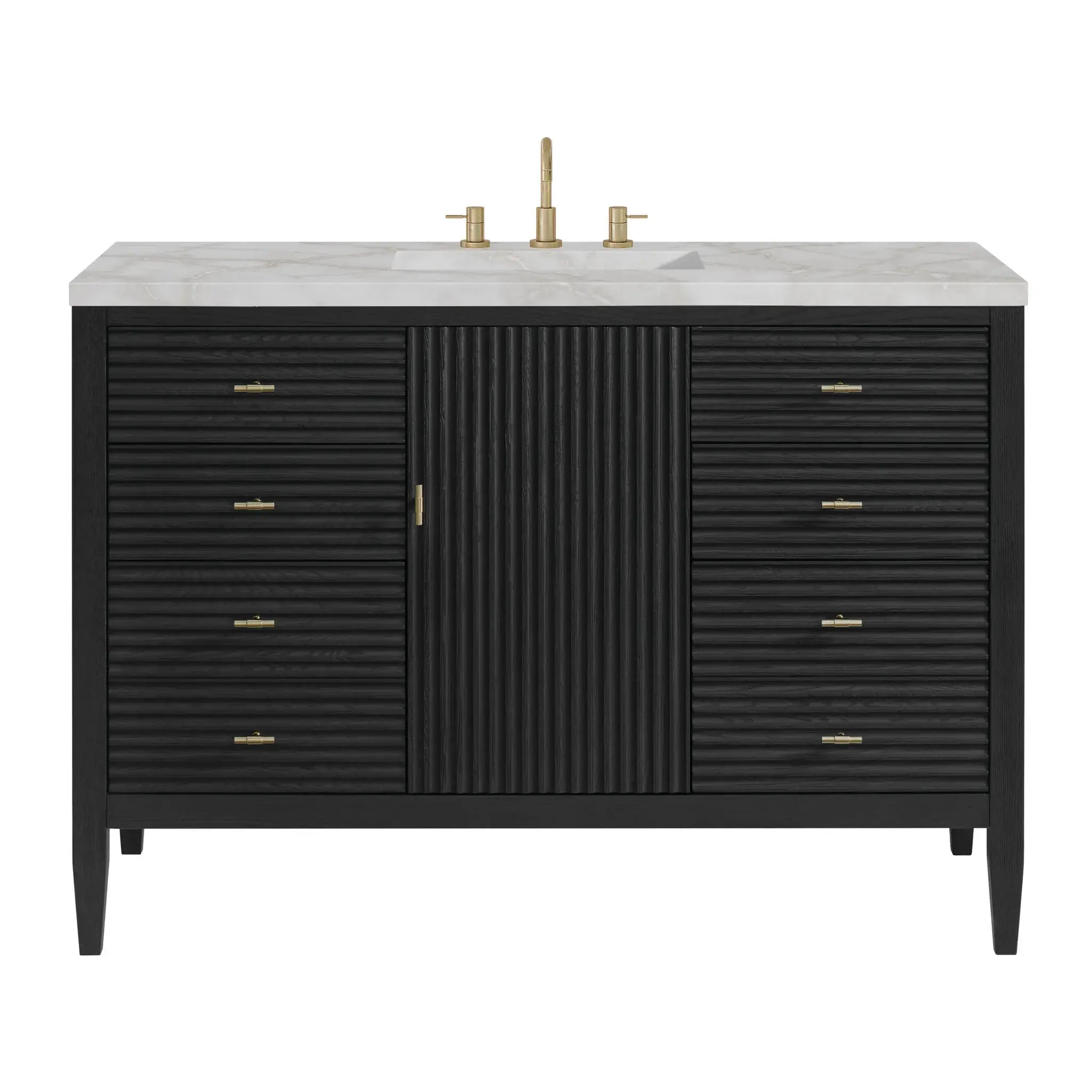 48" Myrrin Single Vanity in Carbon Oak-Victorian Silver Silestone-8" Widespread image
