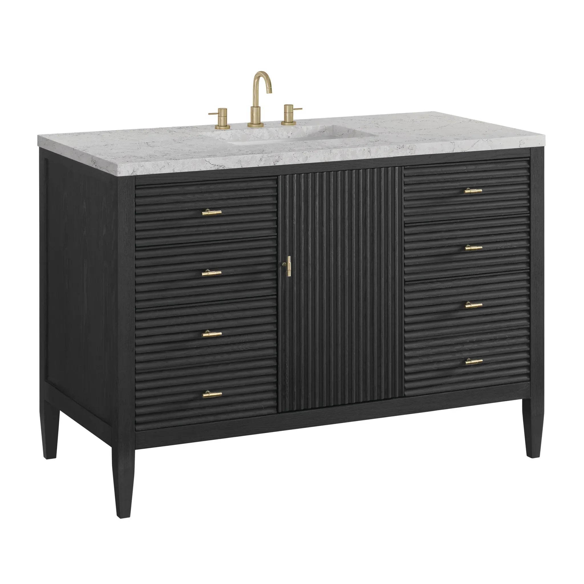 48" Myrrin Single Vanity in Carbon Oak w/FreePower Wireless Charger-Eternal Jasmine Pearl Silestone-8" Widespread image 12