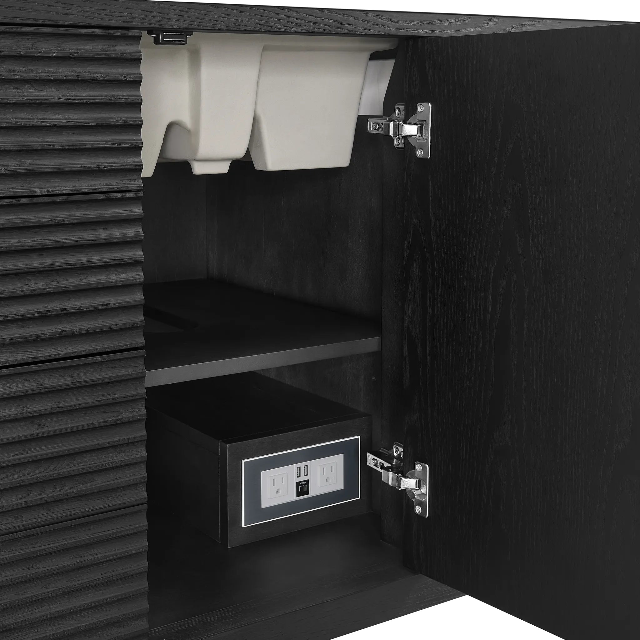 48" Myrrin Single Vanity in Carbon Oak w/FreePower Wireless Charger-Eternal Jasmine Pearl Silestone-8" Widespread image 14
