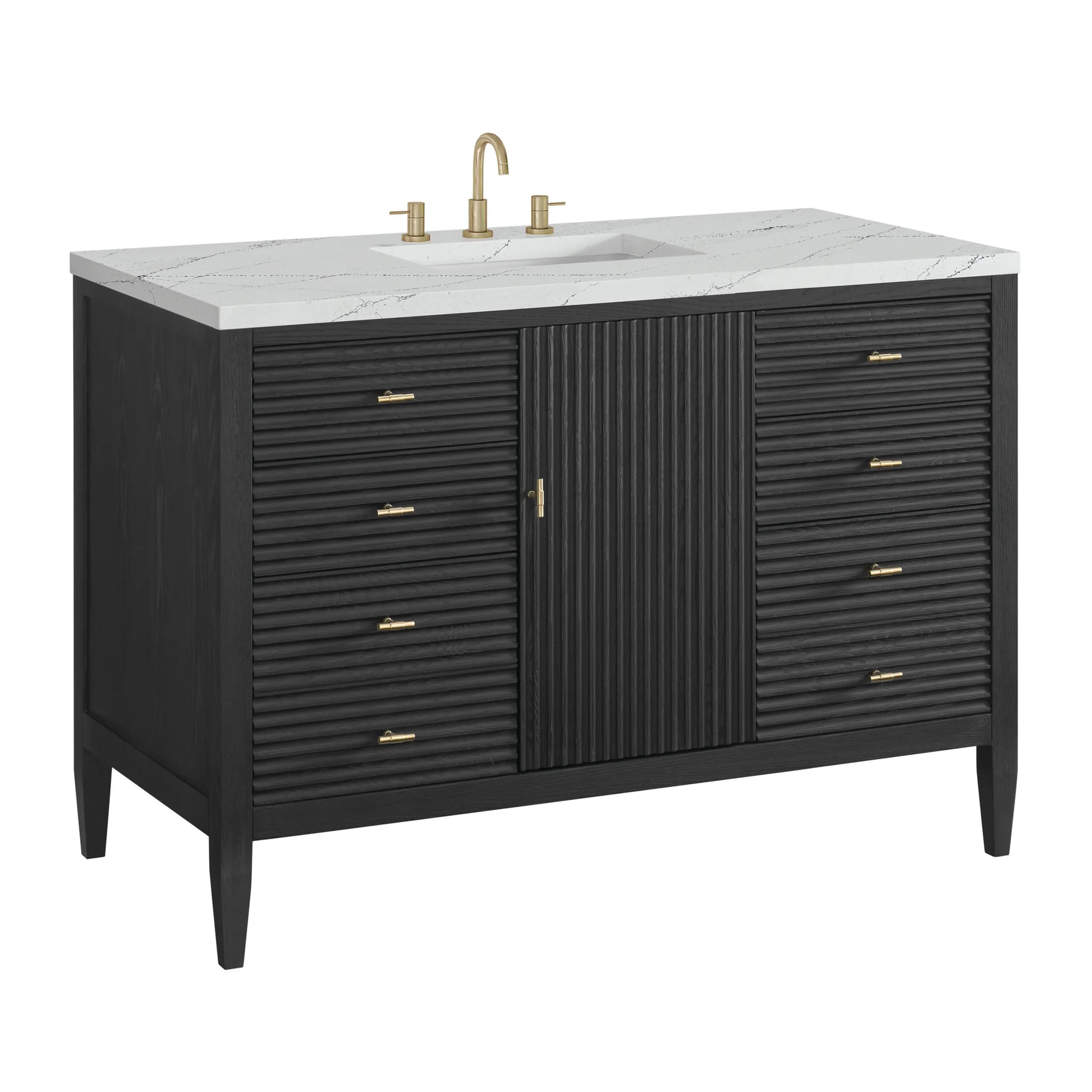 48" Myrrin Single Vanity in Carbon Oak w/FreePower Wireless Charger-Ethereal Noctis Silestone-8" Widespread image 12