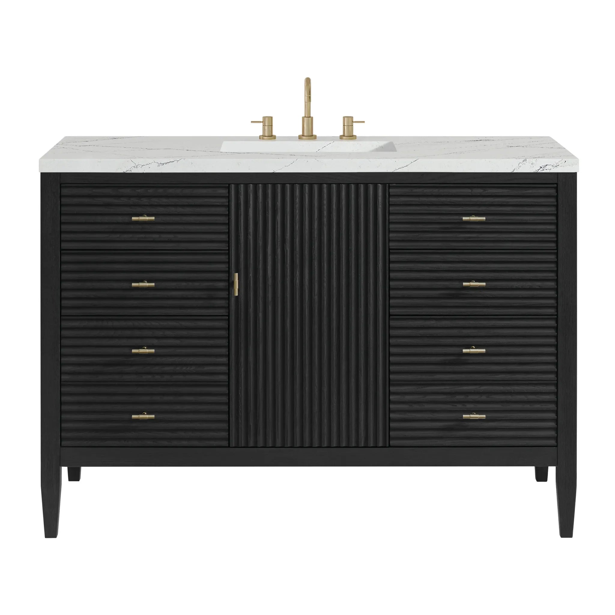 48" Myrrin Single Vanity in Carbon Oak w/FreePower Wireless Charger-Ethereal Noctis Silestone-8" Widespread image