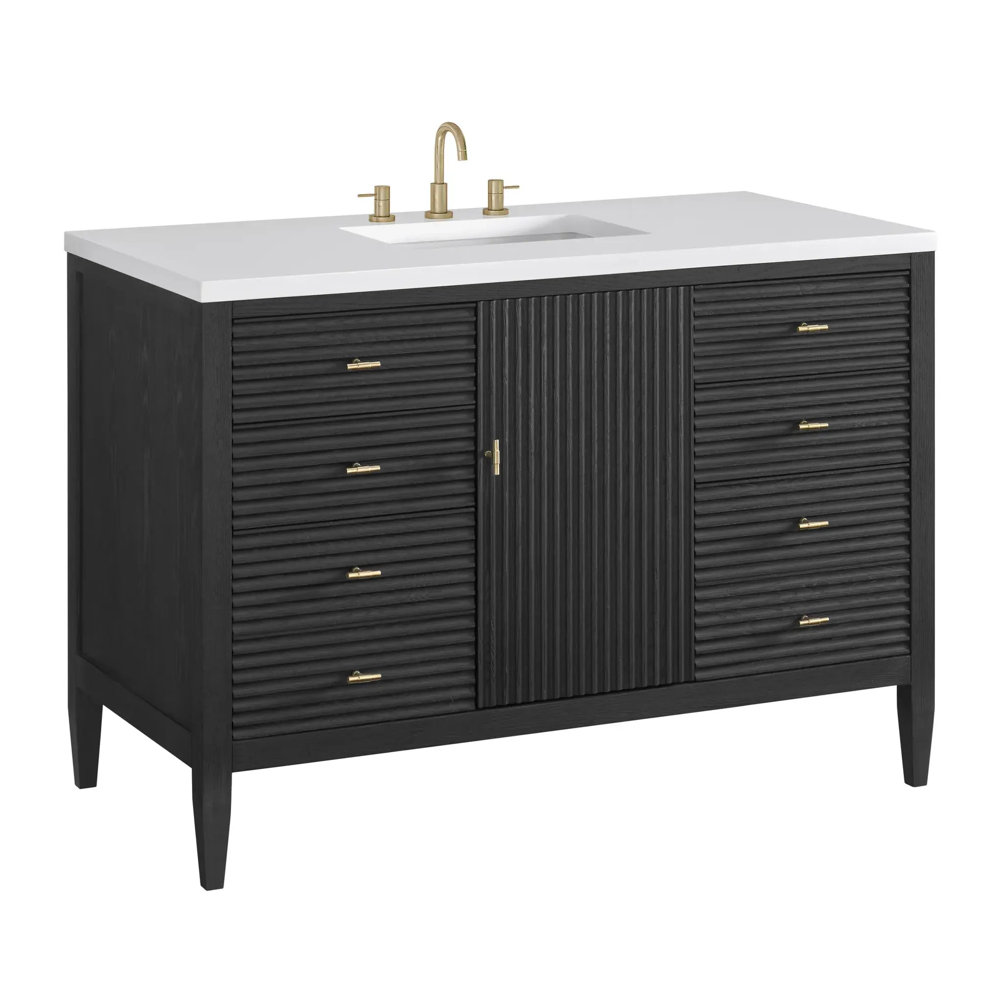 48" Myrrin Single Vanity in Carbon Oak-White Zeus Silestone-8" Widespread image 11