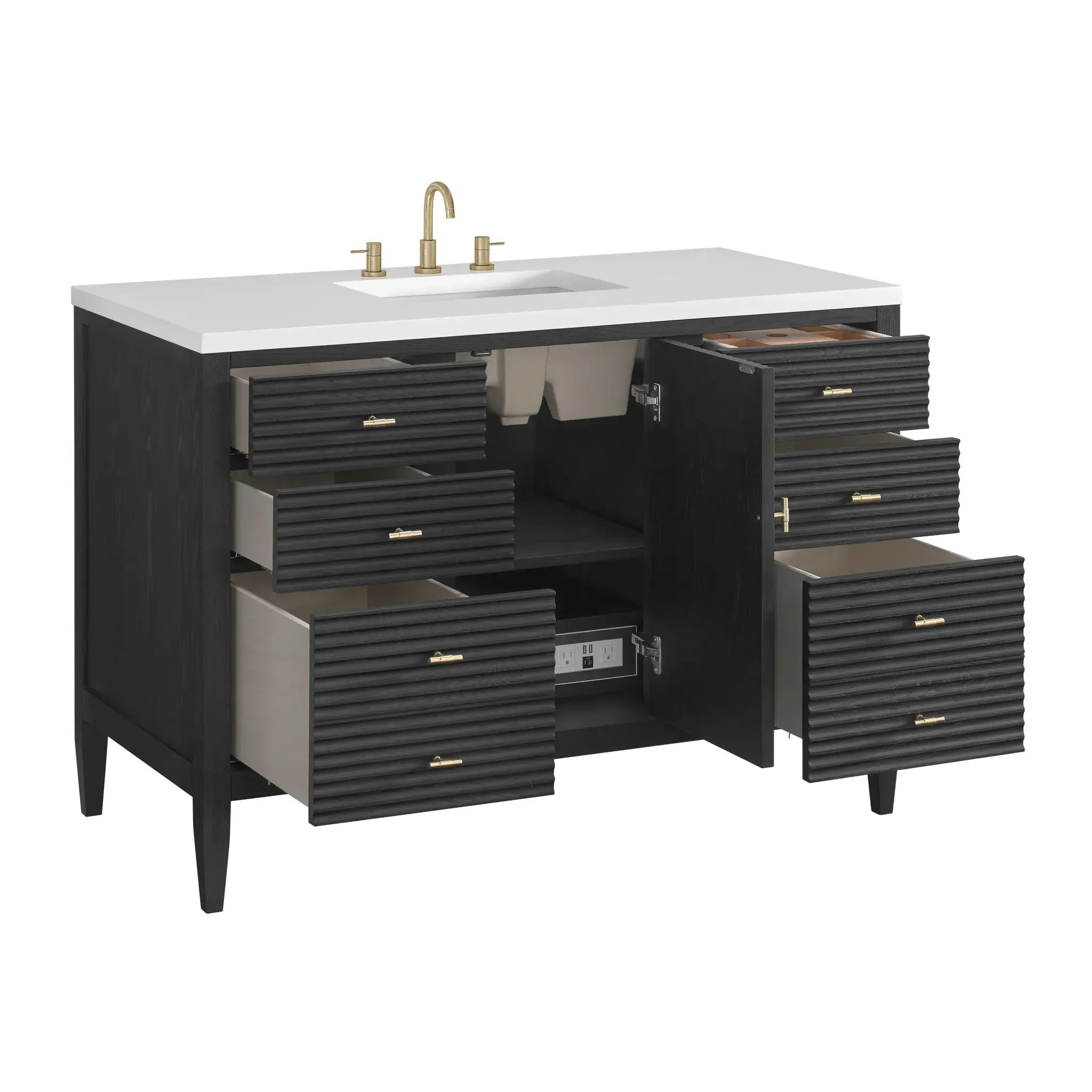 48" Myrrin Single Vanity in Carbon Oak-White Zeus Silestone-8" Widespread image 9