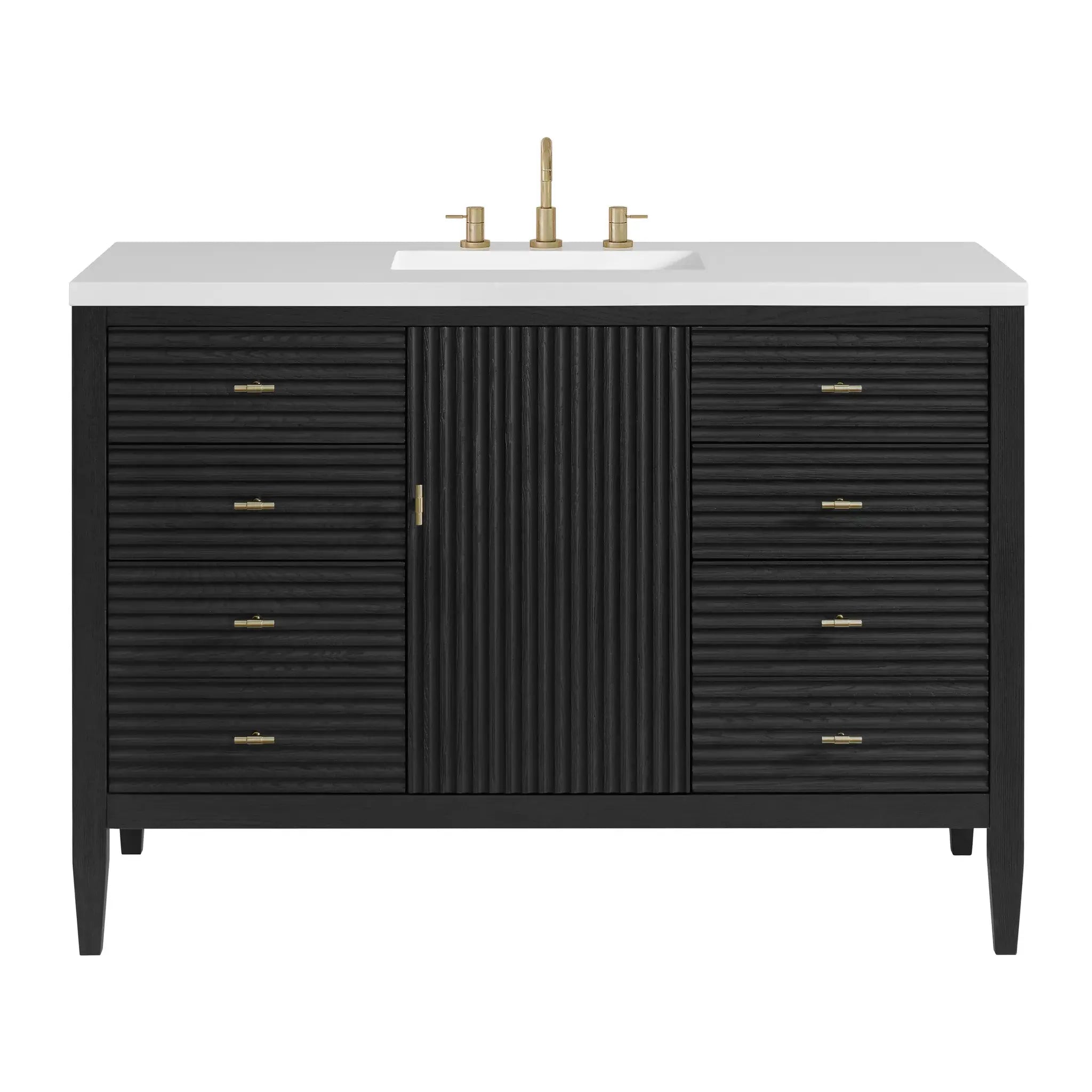 48" Myrrin Single Vanity in Carbon Oak-White Zeus Silestone-8" Widespread image