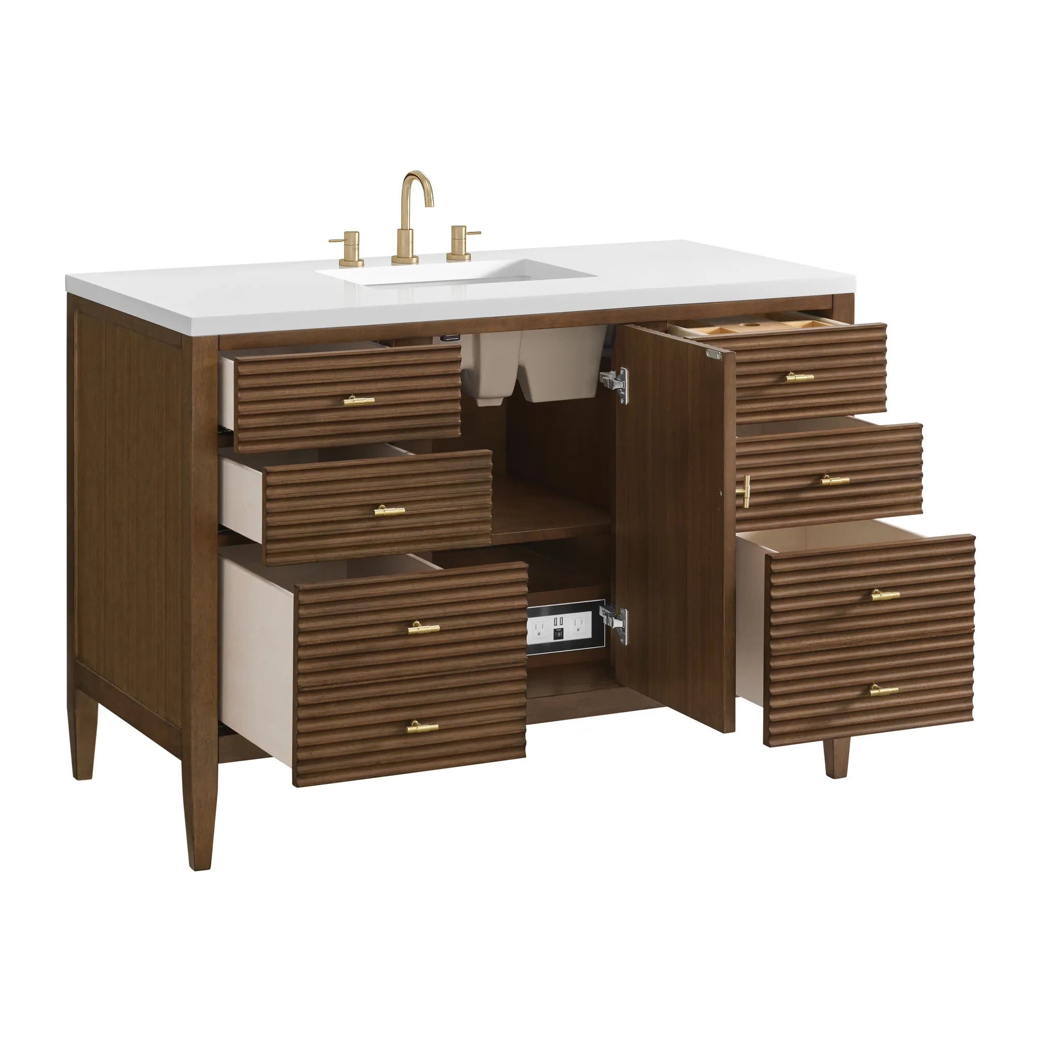 48" Myrrin Single Vanity in Mid Century Walnut w/FreePower Wireless Charger-Cabinet Only-Not Available image 9