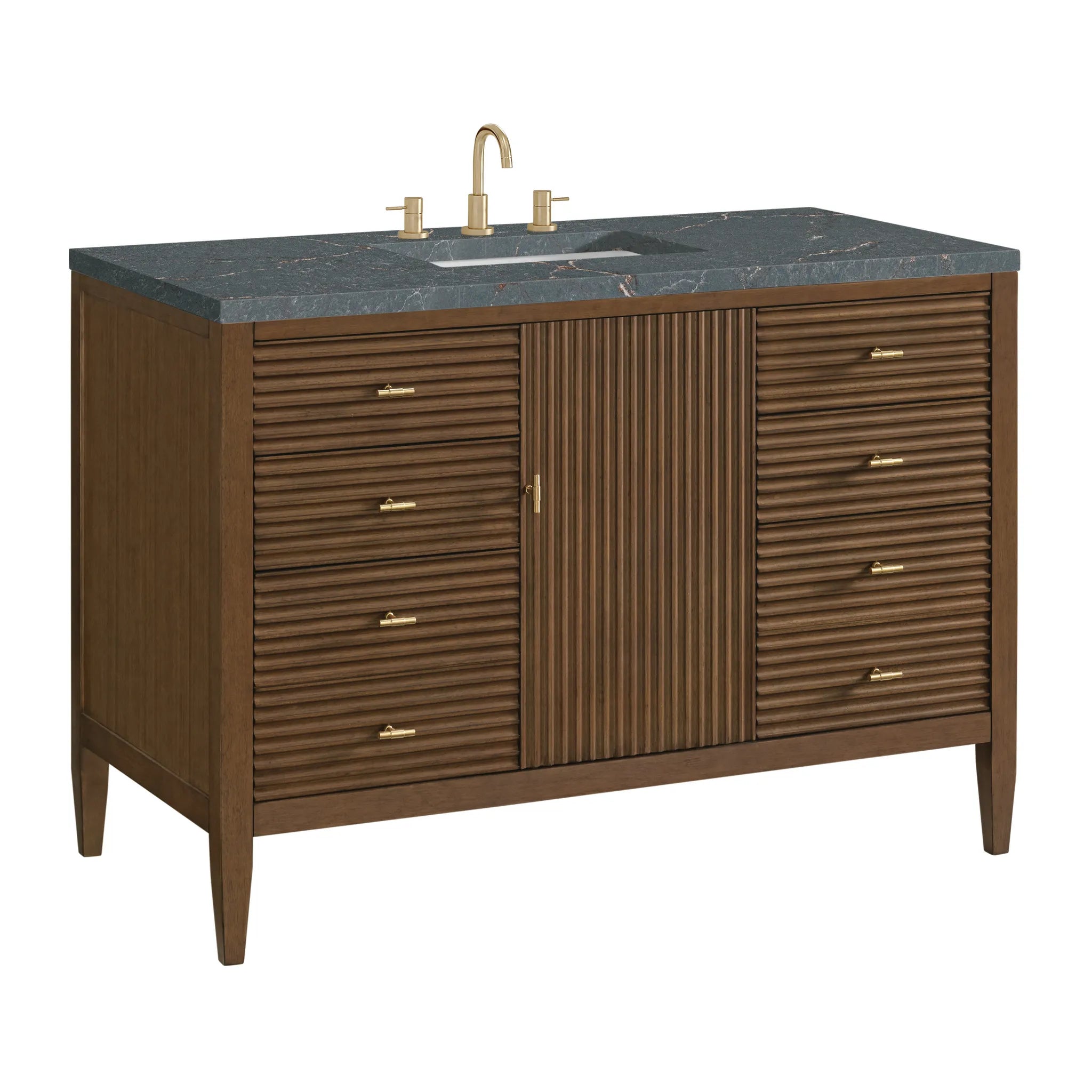 48" Myrrin Single Vanity in Mid Century Walnut w/FreePower Wireless Charger-Parisien Bleu Silestone-8" Widespread image 12