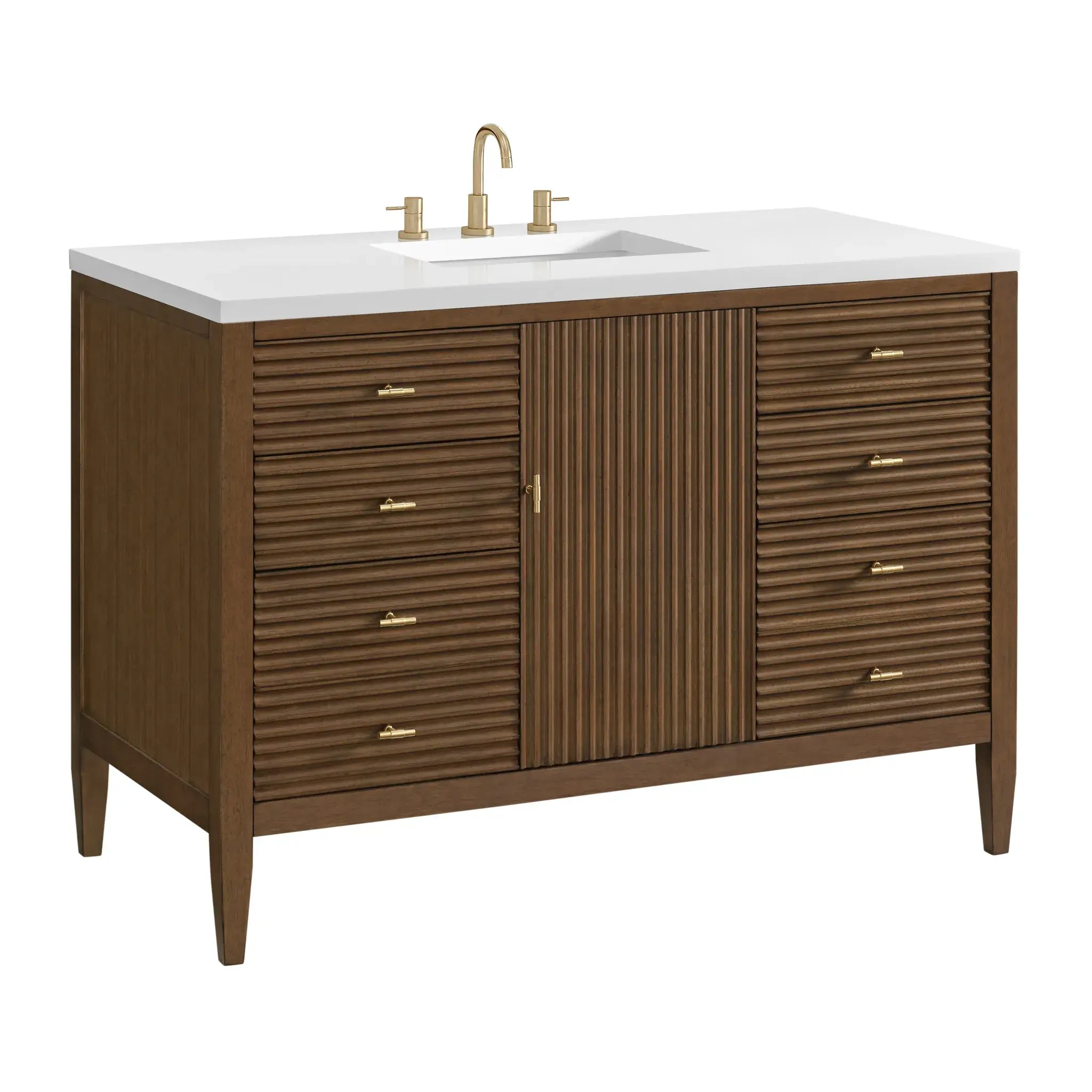 48" Myrrin Single Vanity in Mid Century Walnut-White Zeus Silestone-8" Widespread image 11