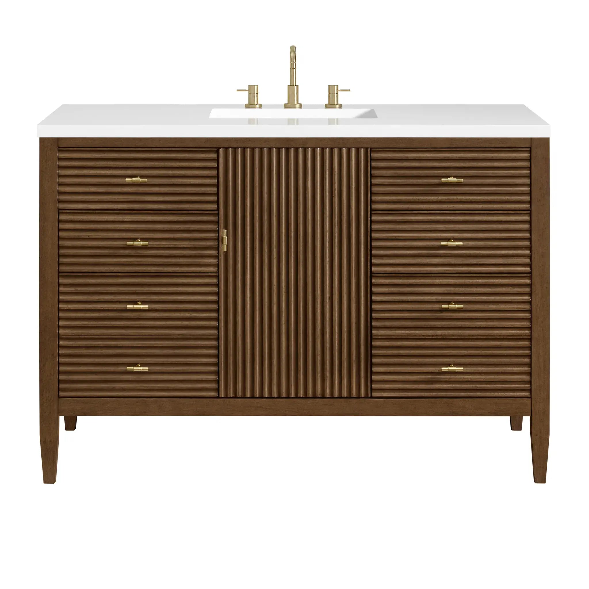 48" Myrrin Single Vanity in Mid Century Walnut-White Zeus Silestone-8" Widespread image