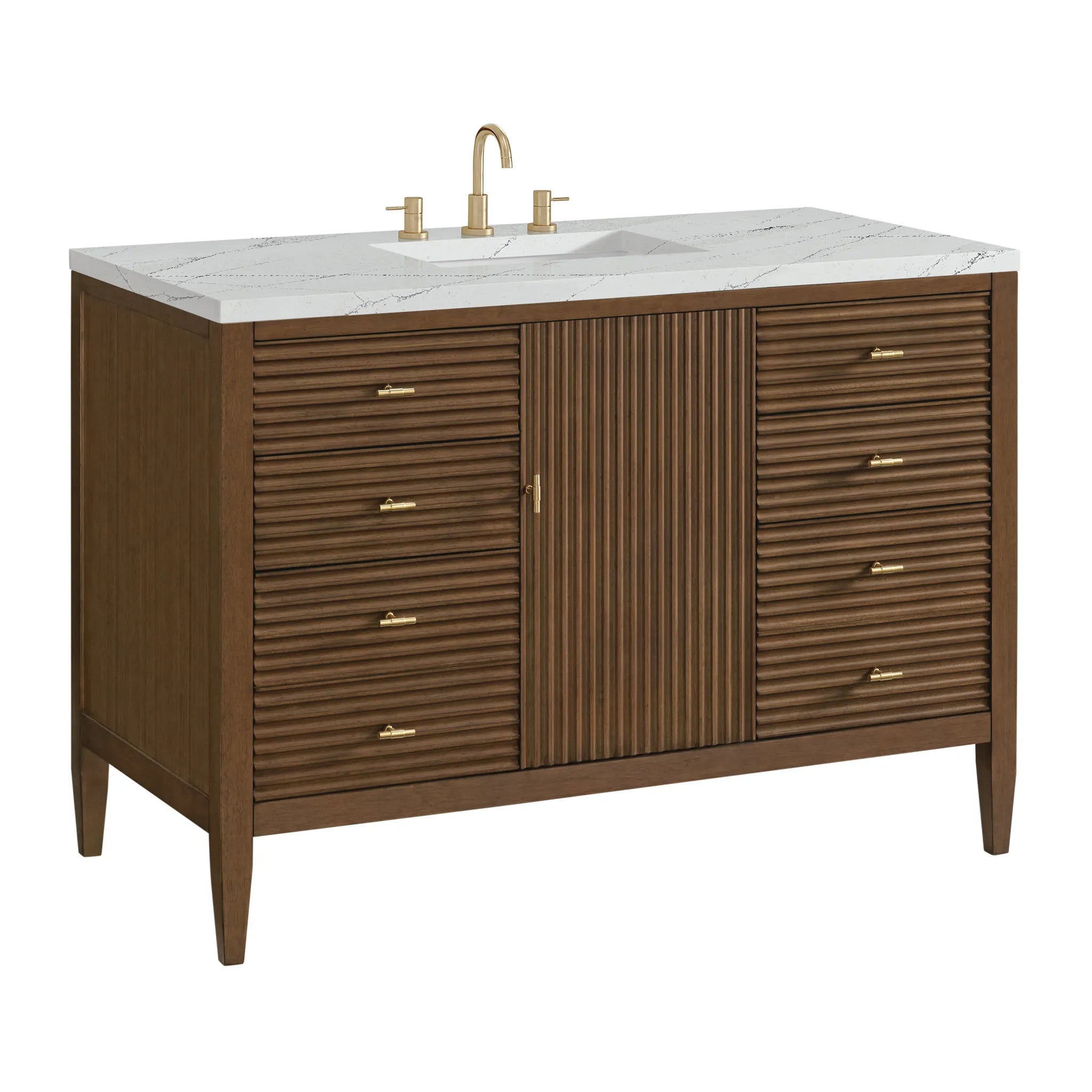 48" Myrrin Single Vanity in Mid Century Walnut Wireless Charger-Ethereal Noctis Silestone-8" Widespread image 12