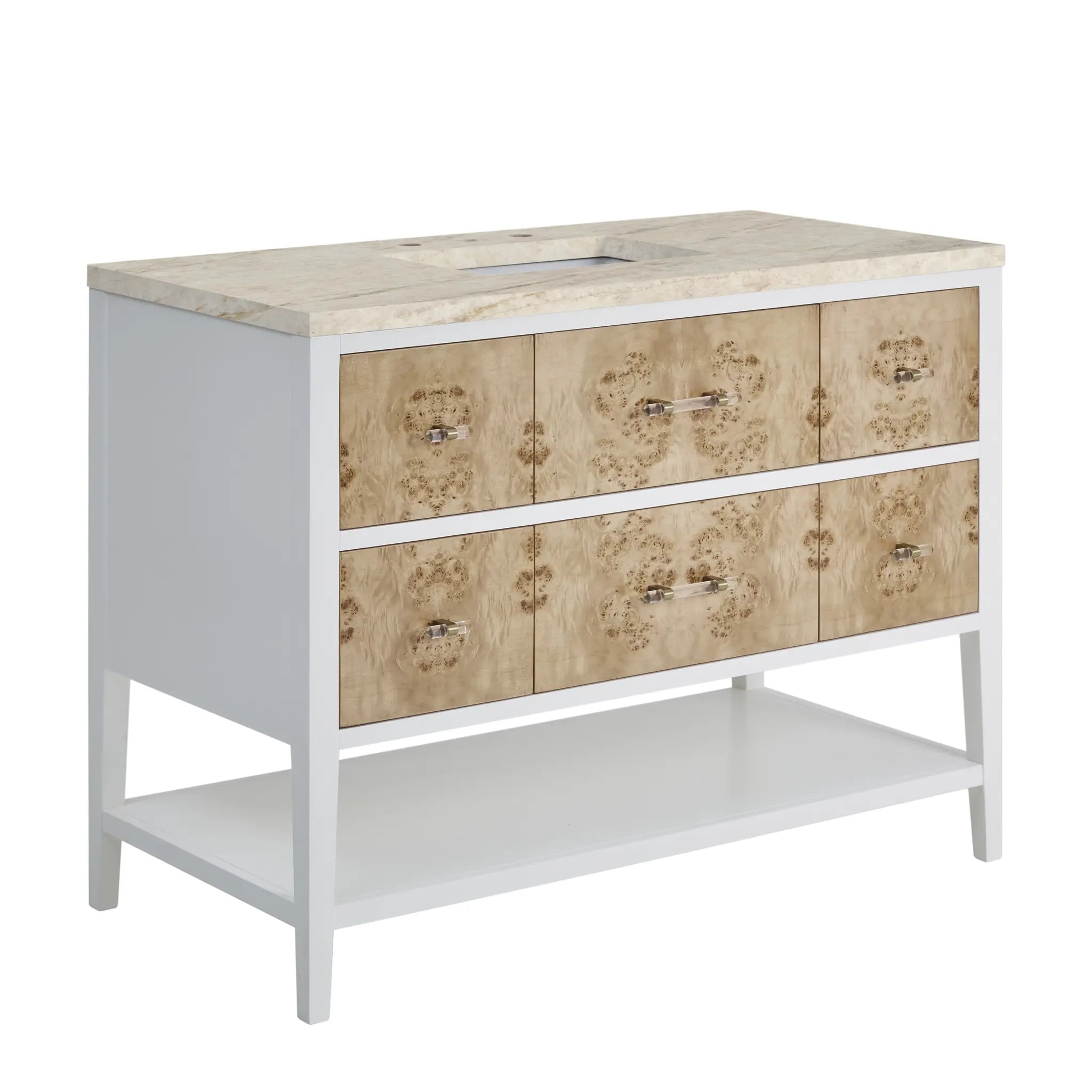 48 Olena Single Vanity In Light Mappa Burl And Polished White Power Enabled Tajnar Eclos 8 Widespread 12