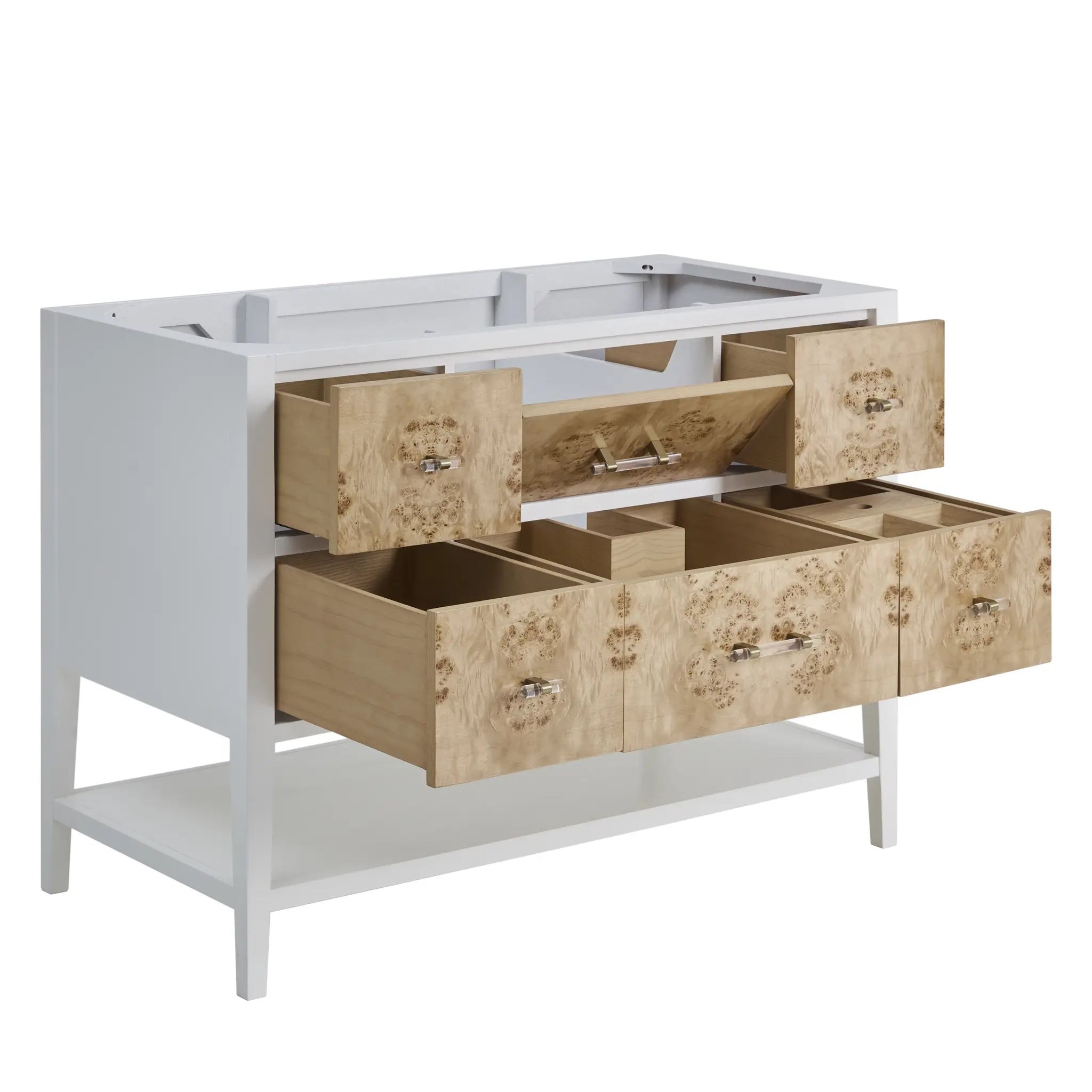 48 Olena Single Vanity In Light Mappa Burl And Polished White Power Enabled Tajnar Eclos 8 Widespread 9