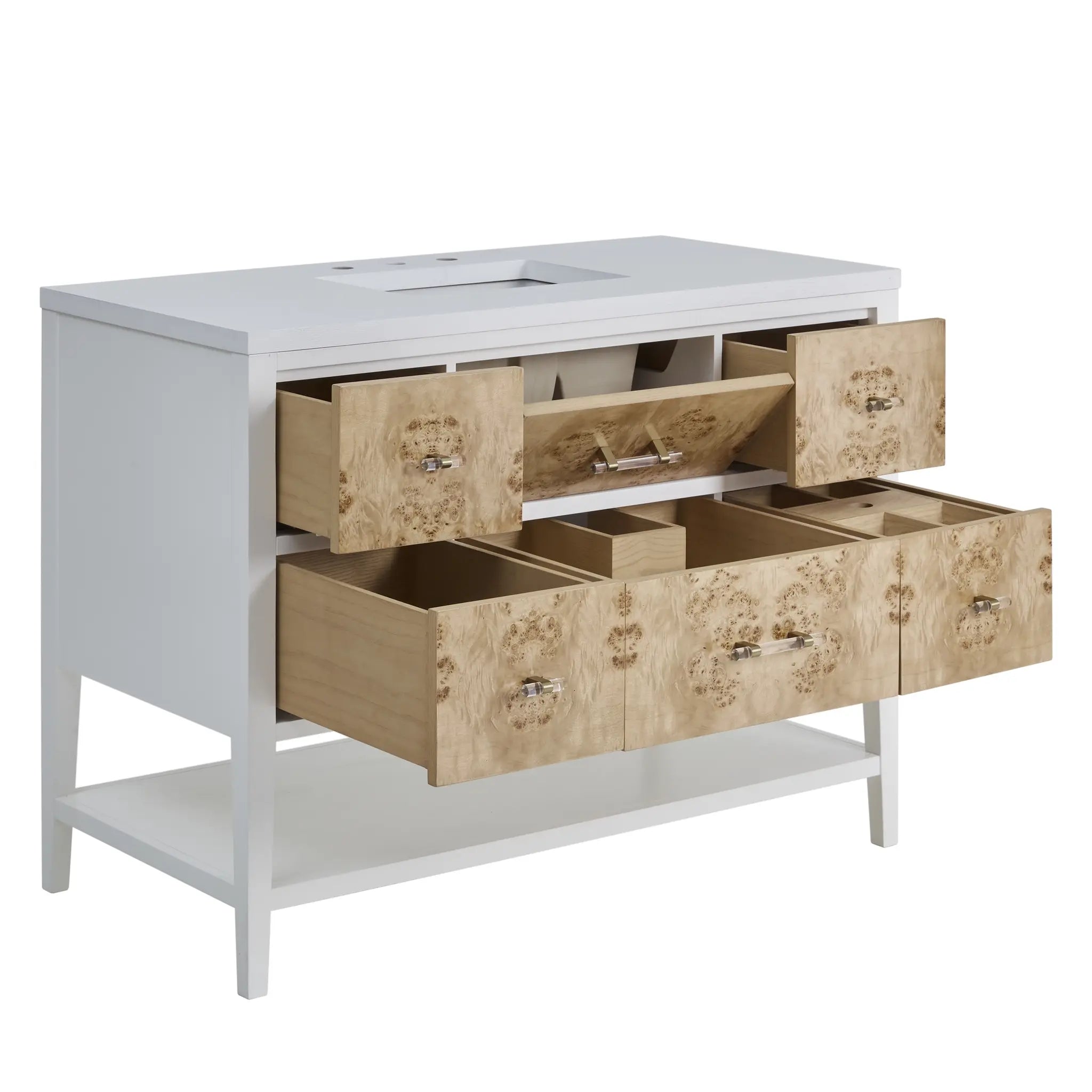 48 Olena Single Vanity In Light Mappa Burl And Polished White Standard Phantome Eclos 8 Widespread 9