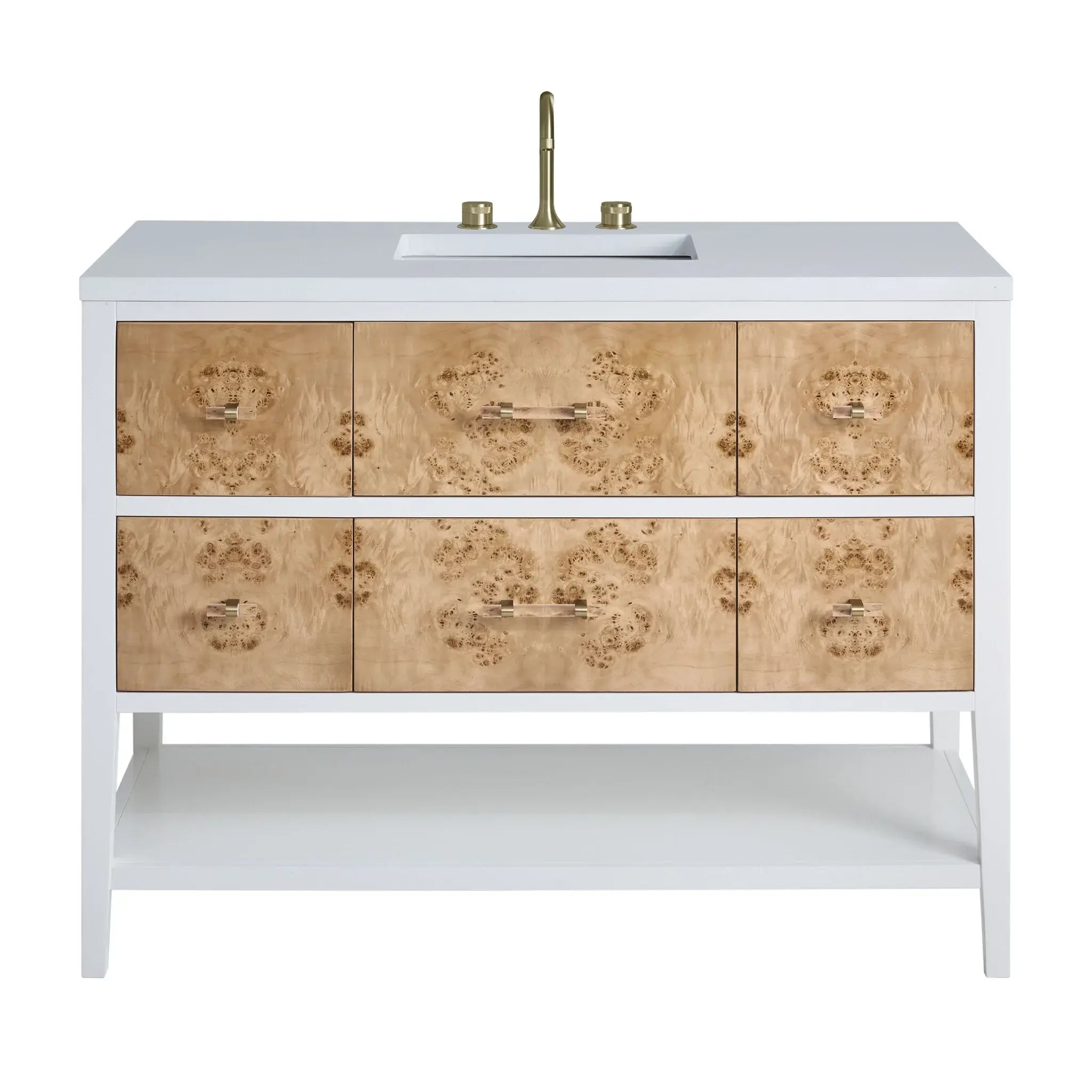48 Olena Single Vanity In Light Mappa Burl And Polished White Standard White Zeus Silestone 8 Widespread 1
