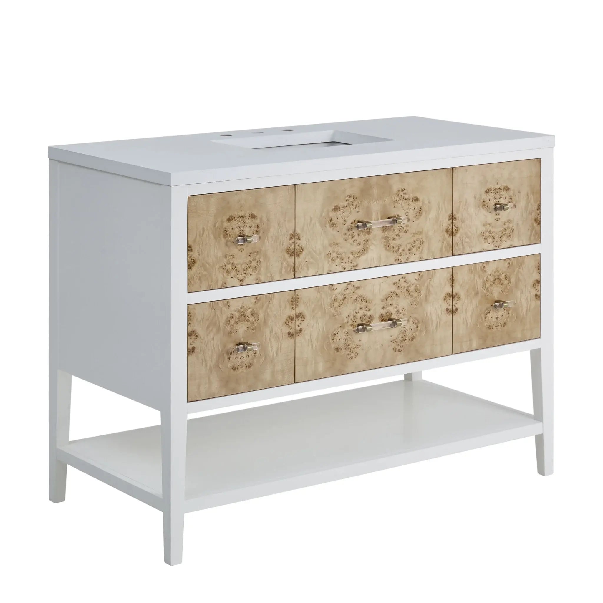 48 Olena Single Vanity In Light Mappa Burl And Polished White Standard White Zeus Silestone 8 Widespread 12