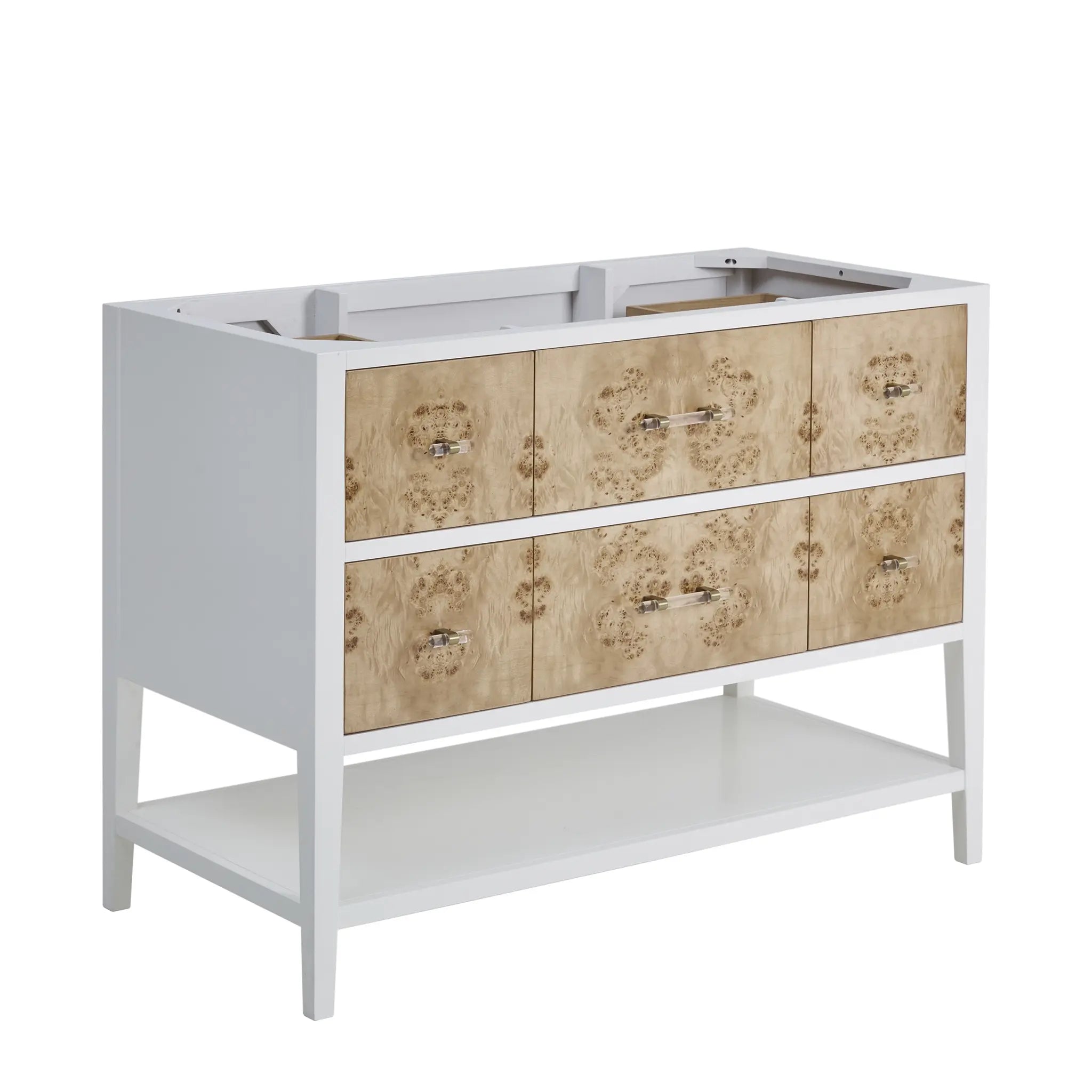 48 Olena Single Vanity In Light Mappa Burl And Polished White Standard White Zeus Silestone 8 Widespread 2