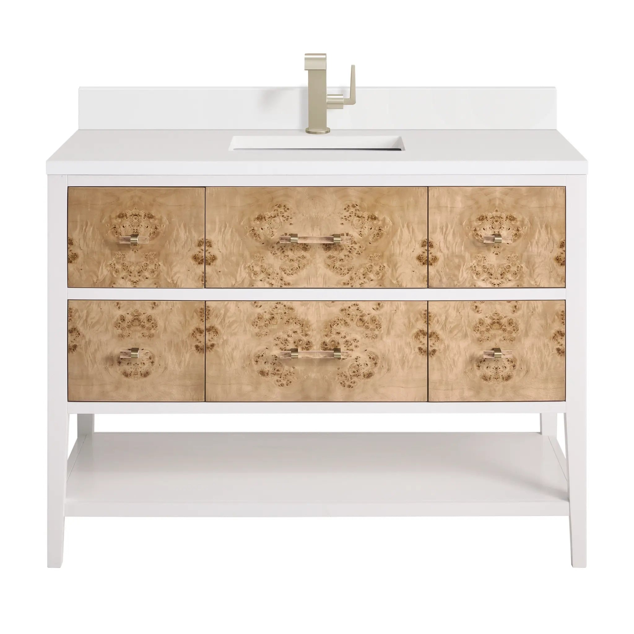 48 Olena Single Vanity In Light Mappa Burl And Polished White Standard White Zeus Silestone Backsplash Single Hole 1