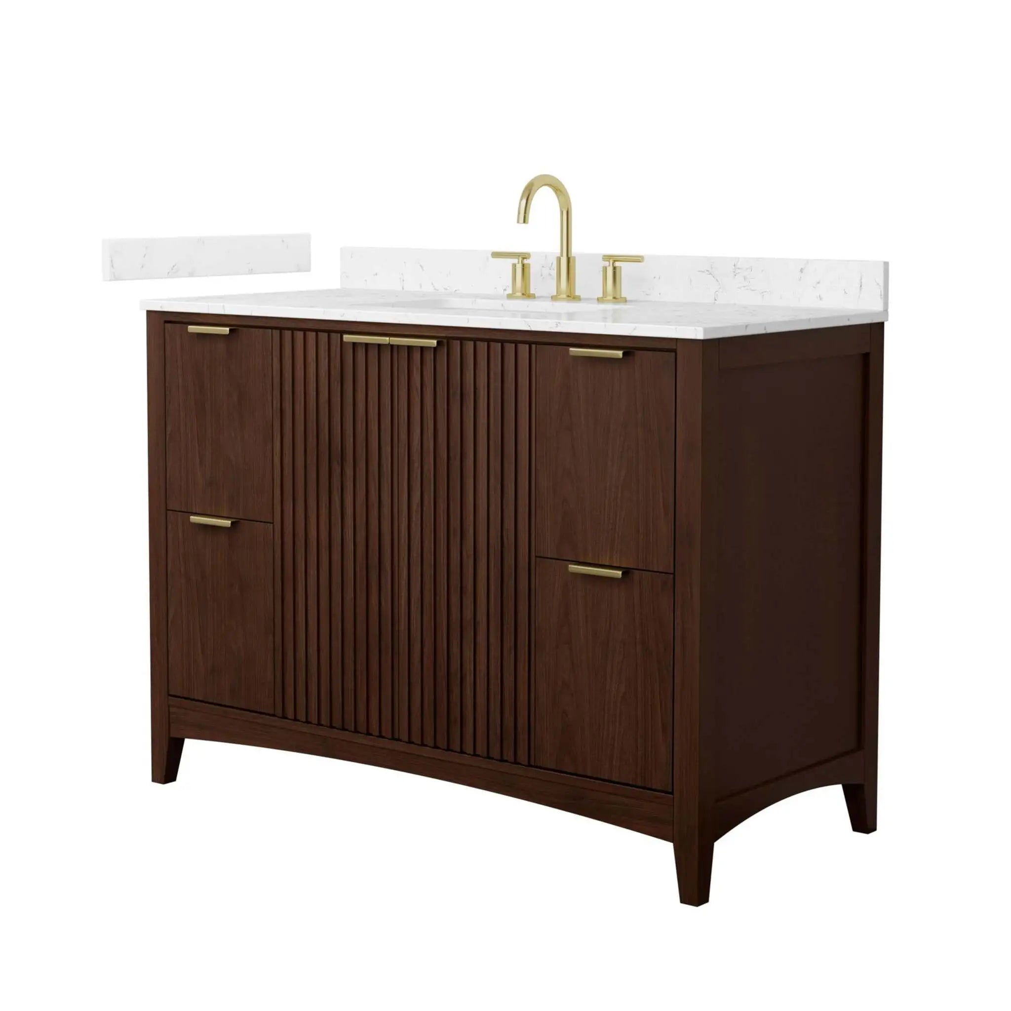 48" Palmilla Single Bathroom Vanity in Dark Walnut with Brushed Gold Trim by Wyndham