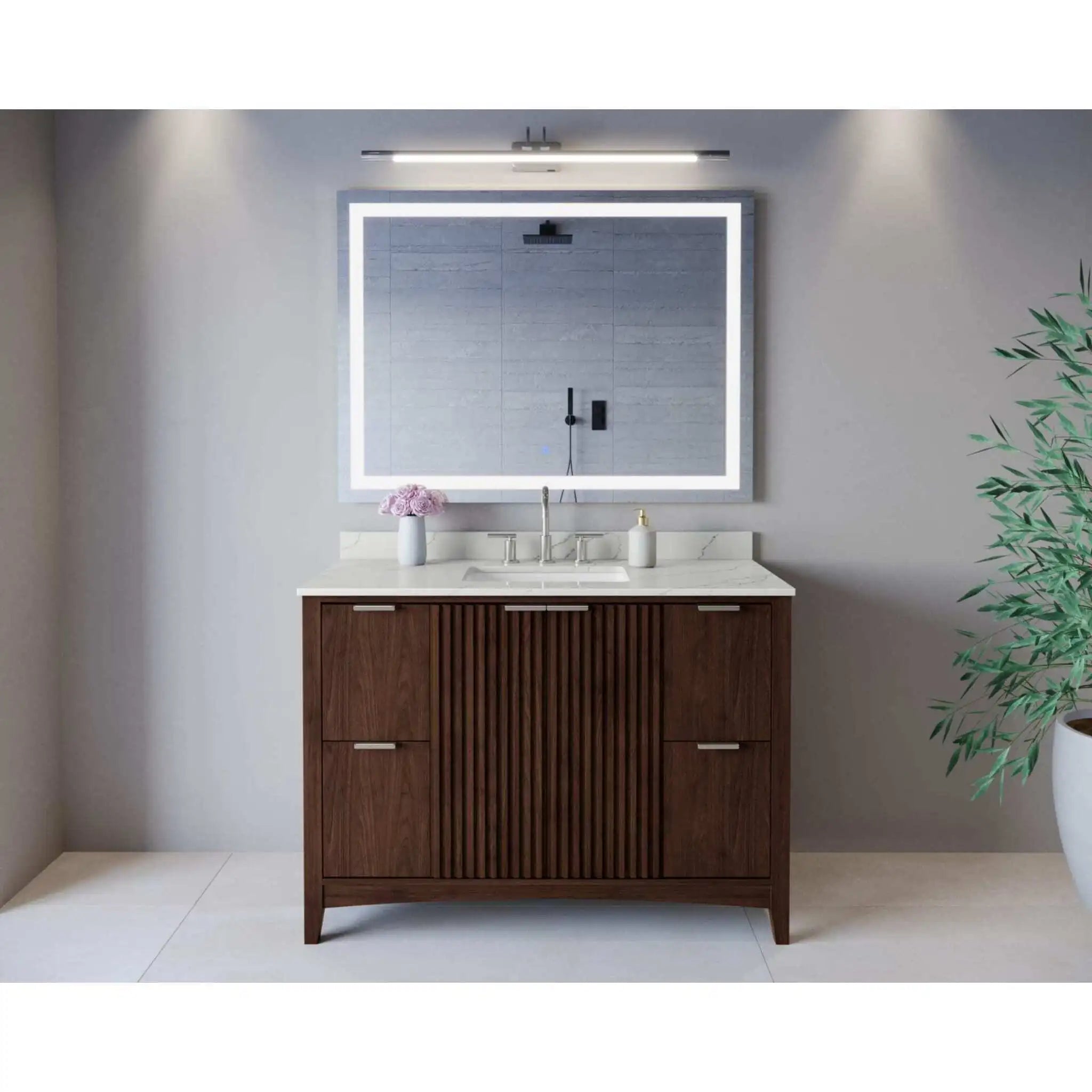 48" Palmilla Single Bathroom Vanity in Dark Walnut with Brushed Nickel Trim by Wyndham